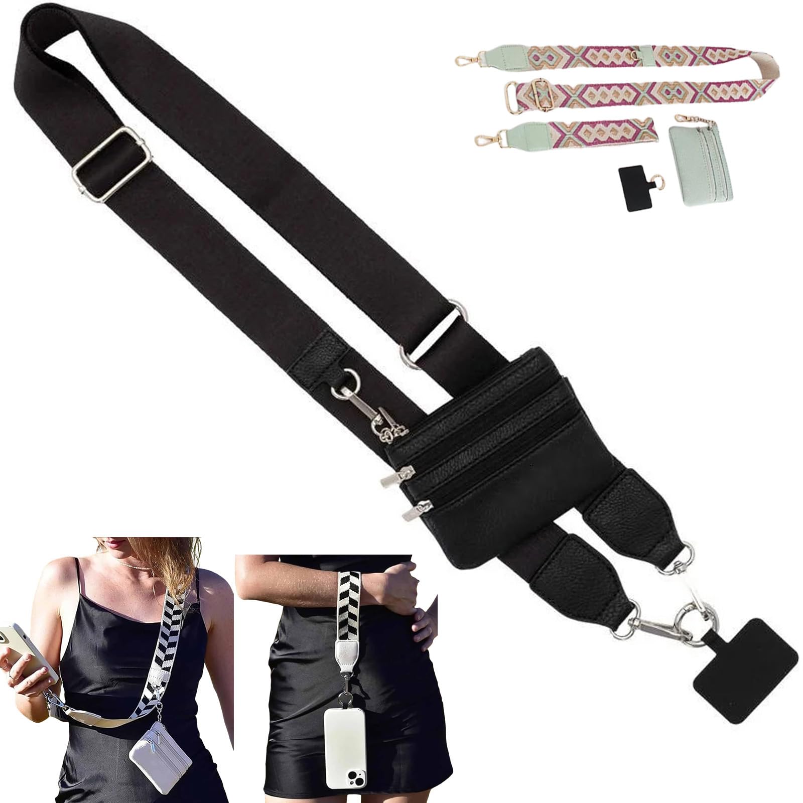 Phone Strap with Zippered Pouch & Clip - Hands-Free Crossbody Wallet Strap for iPhone & Android - Perfect for Travel, Shopping & Outdoor Activities