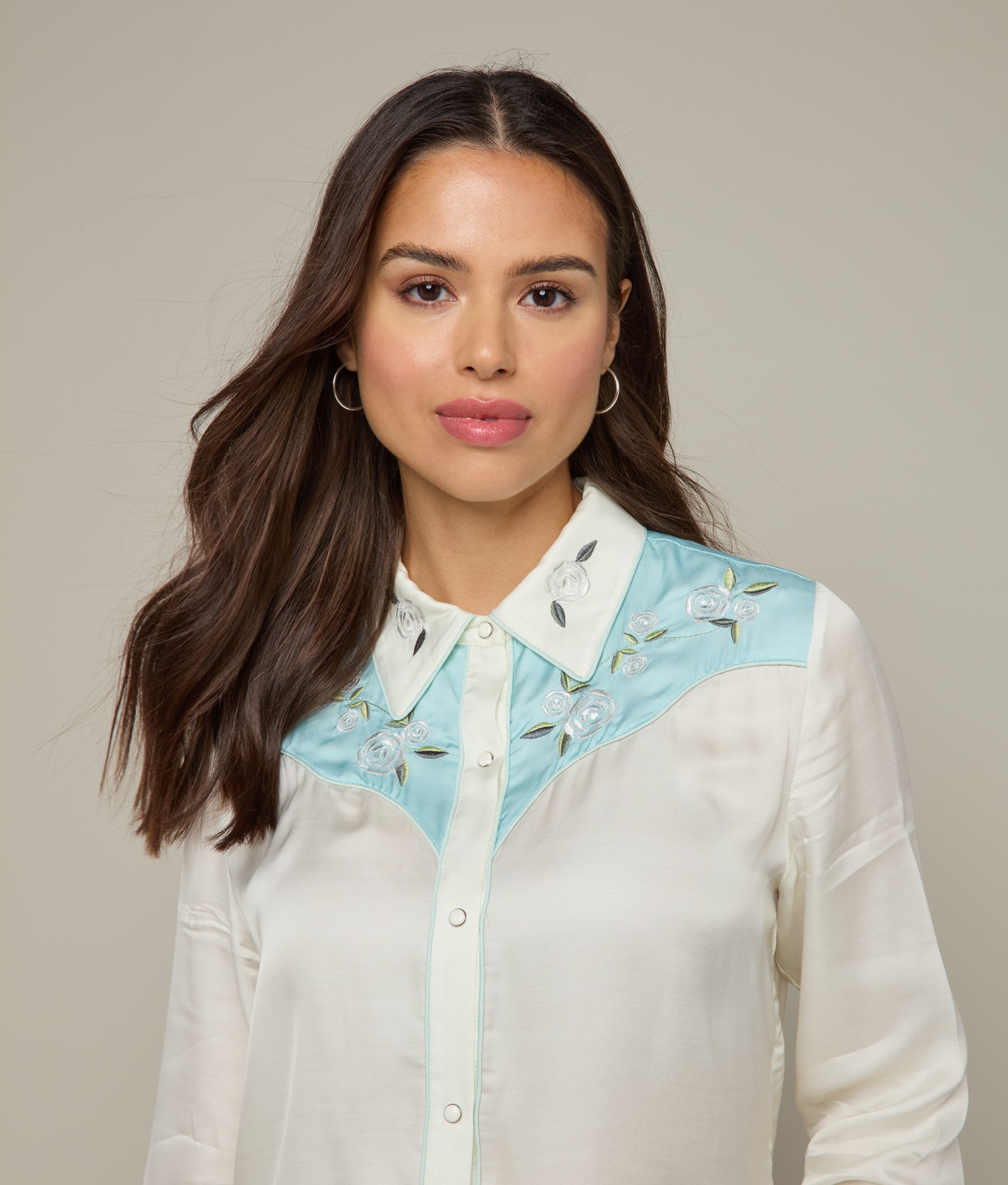 Eleonore Botanic Blouse - Cream & Pastel Blue Floral Print Women's Top | Perfect for Spring Outfits, Garden Parties & Casual Wear