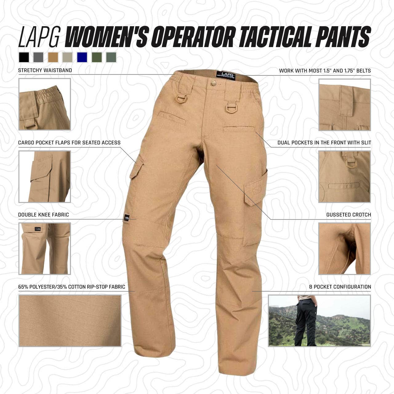 LAPG Women's Tactical Pants - Elastic Waistband, Durable Cargo Work Pants for Training & Outdoor Activities | Perfect for Law Enforcement, Hiking & Range Shooting