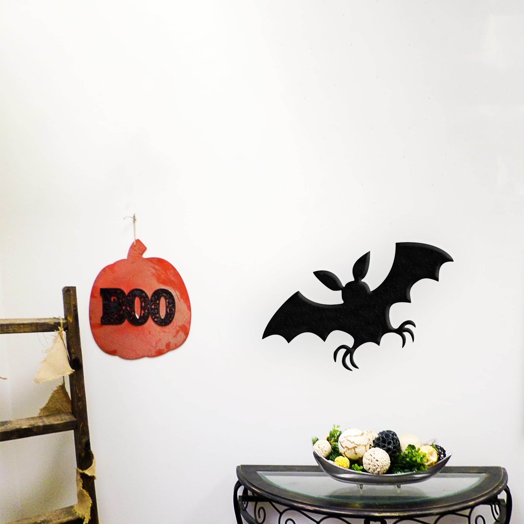 Bat with Sharp Ears Metal Wall Art Decor - 20x13 Inches Gothic Home Decor - Black Iron Bat Sculpture for Halloween, Gothic Bedroom, or Horror Theme Party Decoration