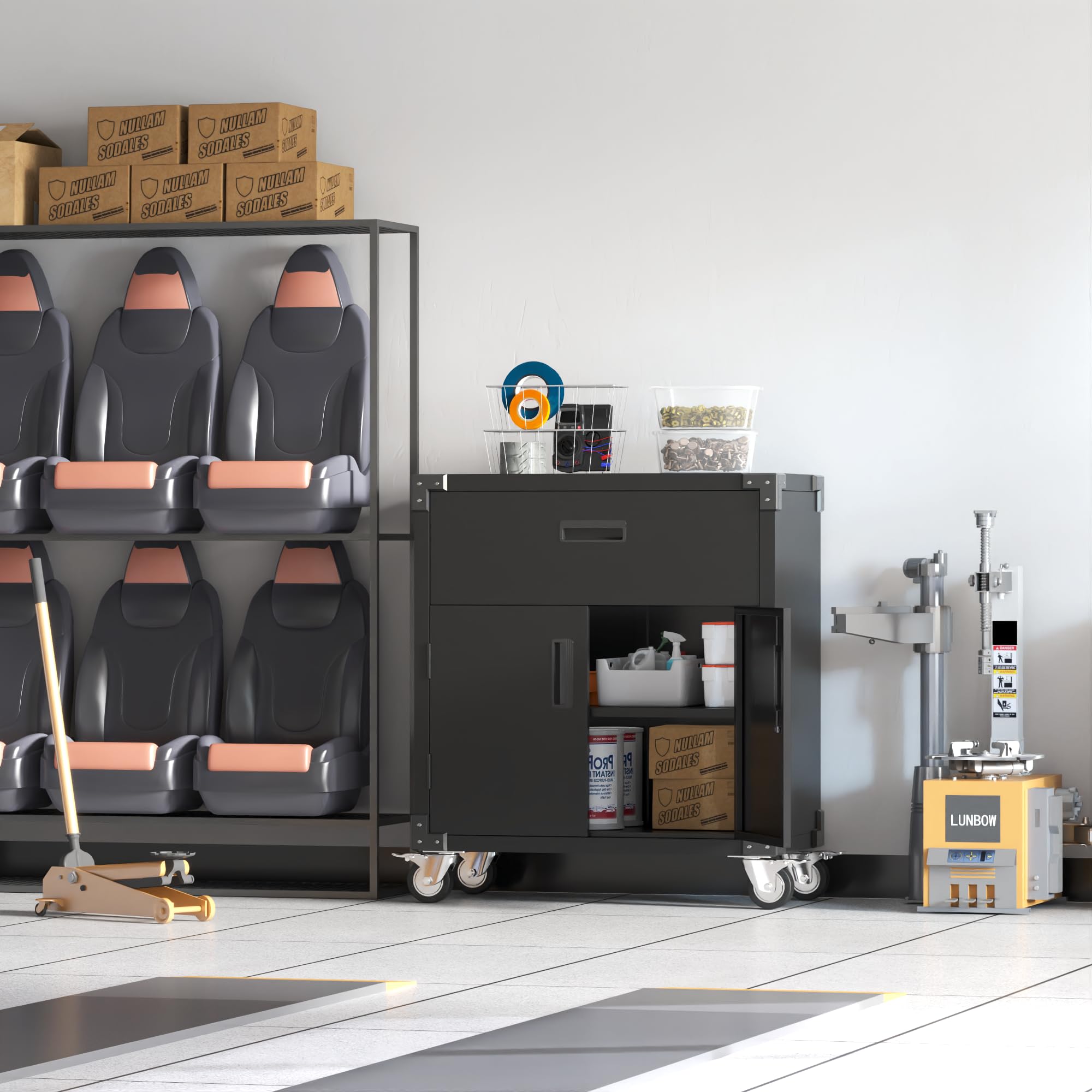 Heavy-Duty Metal Garage Storage Cabinet with Wheels & Lockable Drawers - Rolling Tool Organizer with Adjustable Shelves for Garage, Workshop & Utility Room - Easy Assembly Black Tool Chest for DIY & Professional Use