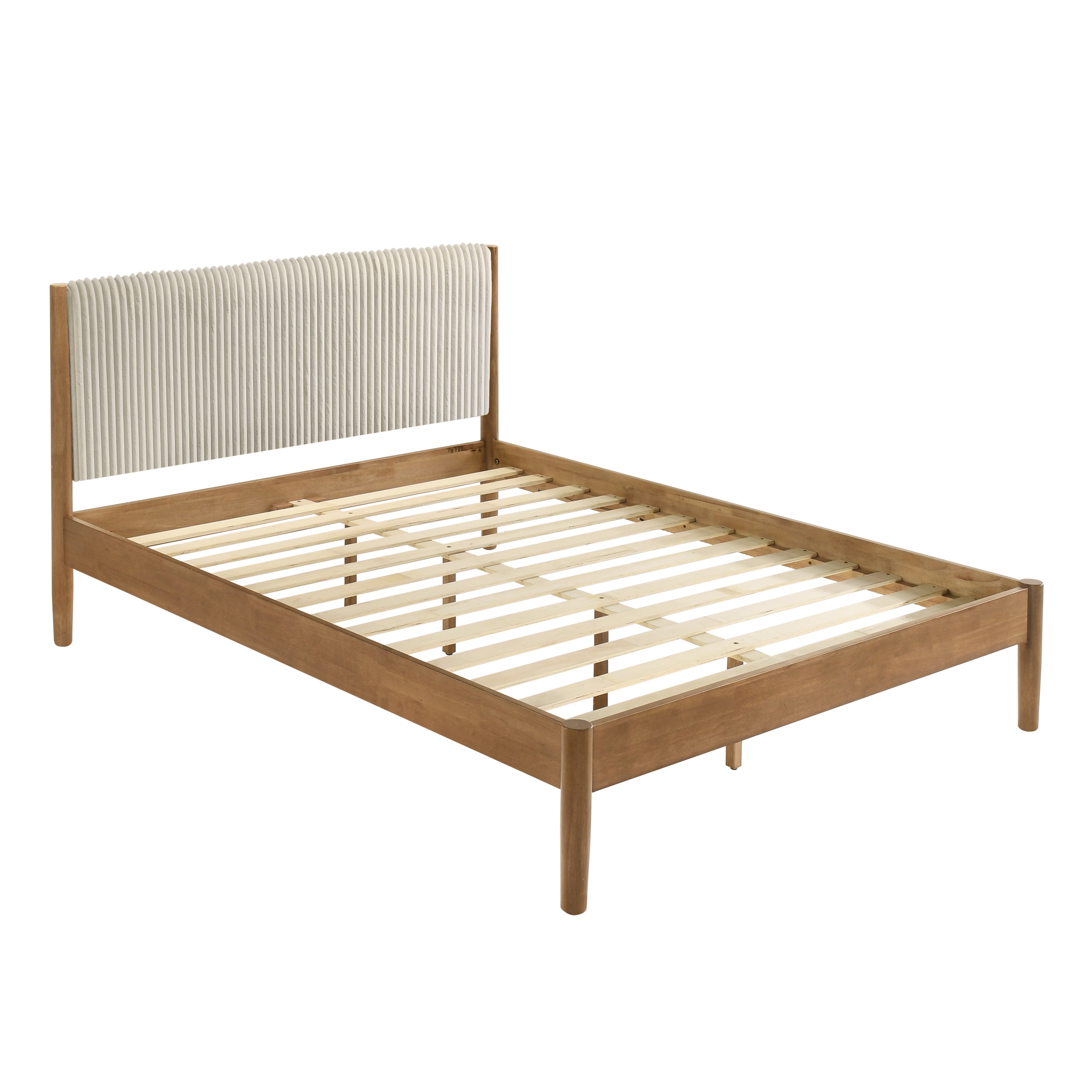 Roundhill Furniture Vichy Rubberwood Platform Bed in Light Walnut - Solid Wood Frame, Modern Minimalist Design for Bedroom, Guest Room or Dorm