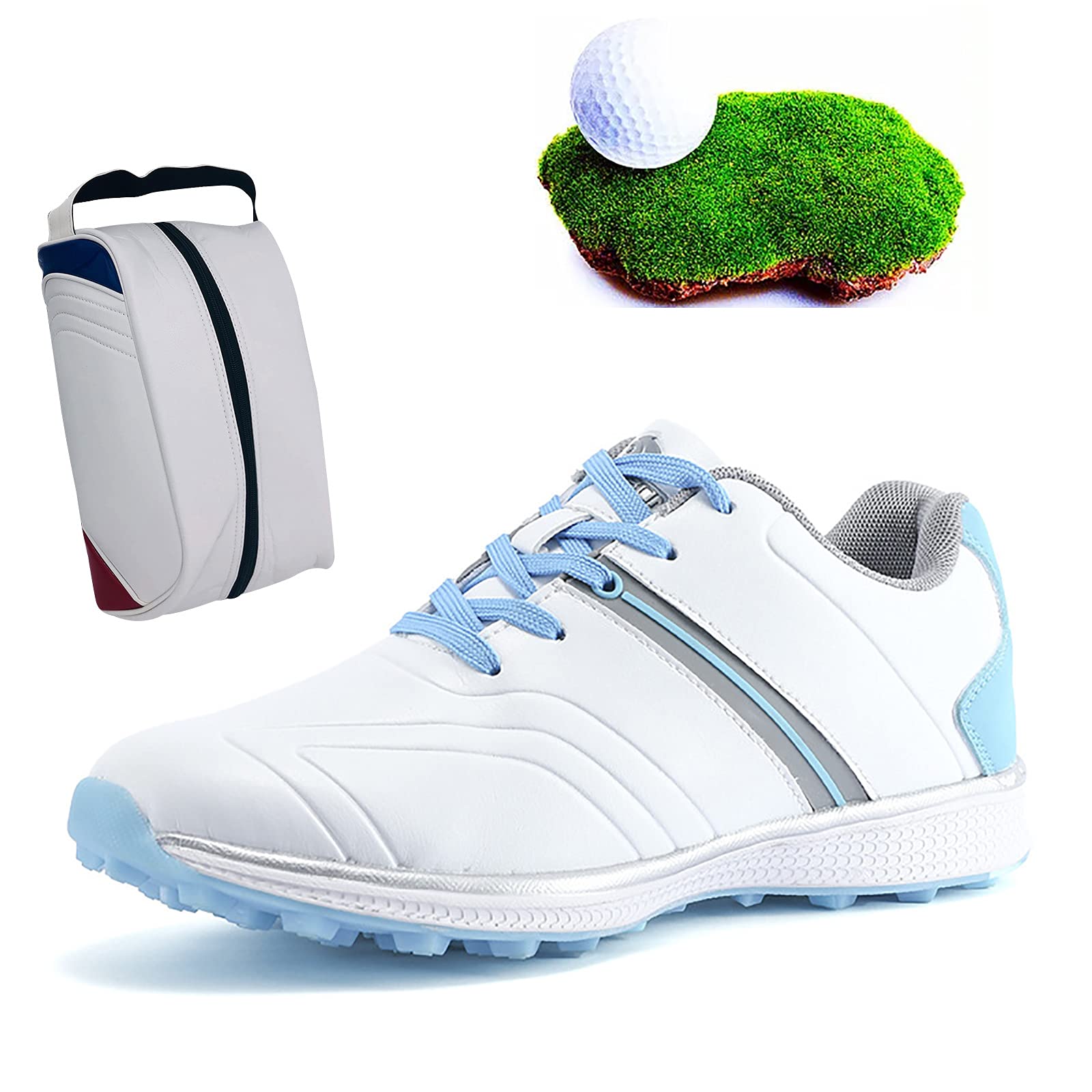 XSJK Women's Golf Shoes - Professional Lightweight Waterproof Golf Sneakers with Anti-Skid Sole & Breathable Design (Sizes 35-42) + Free Golf Shoe Bag - Perfect for Course Play & Practice Sessions (Blue, Size 35)