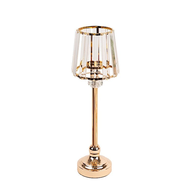 2 Pack Gold Metal Votive Candle Holders with Clear Crystal Glass Lamp Shade - Elegant Home Decor for Wedding, Church, and Table Centerpiece