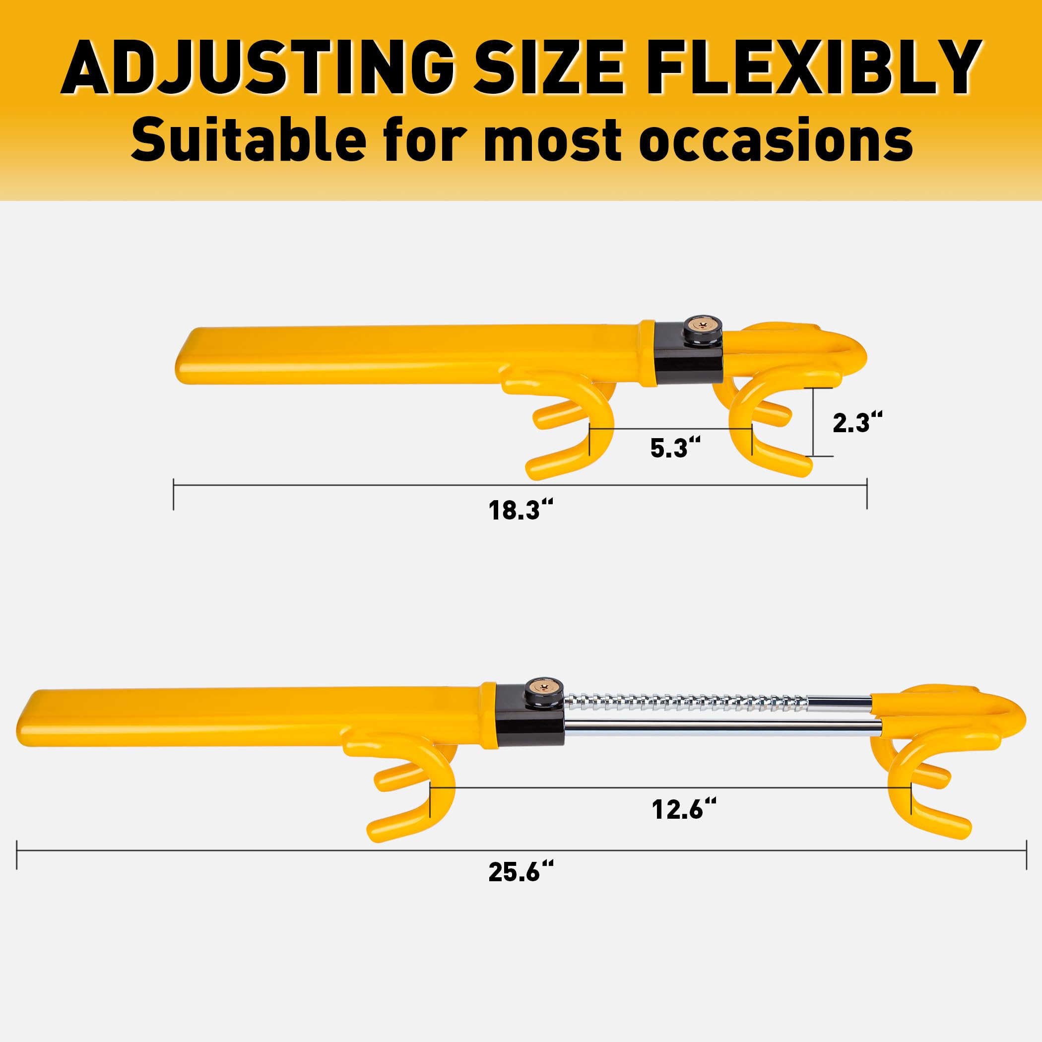 Heavy Duty Steering Wheel Lock Anti-Theft Car Security Device - Adjustable Universal Fit for Cars, Trucks, Vans & SUVs - Includes 3 Keys | Theft Deterrent for Parking Lots, Road Trips & Overnight Security