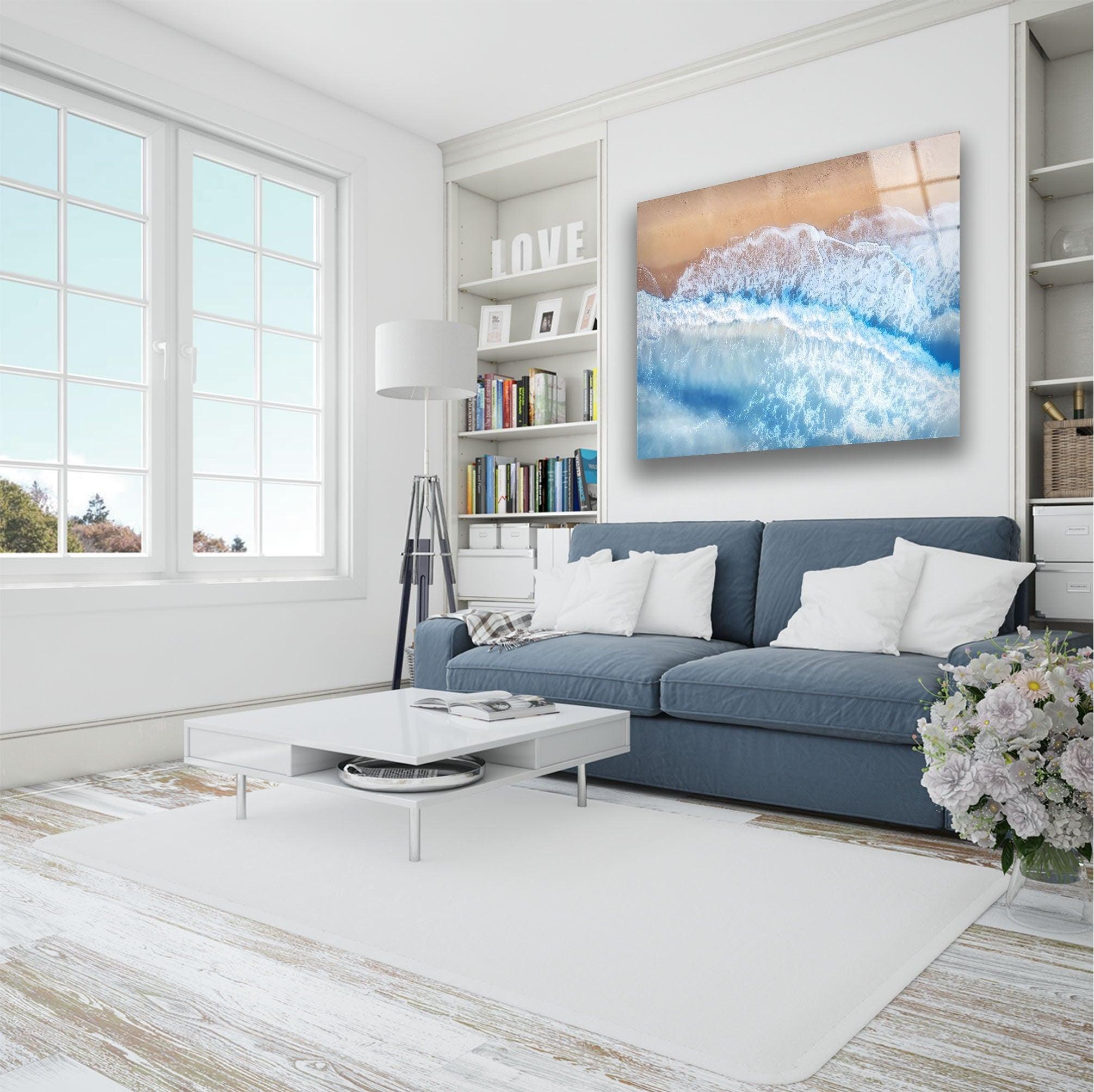 Stunning Aerial View Beach Glass Wall Art - Coastal Home Decor for Living Room, Bedroom & Office - Perfect Gift for Beach Lovers