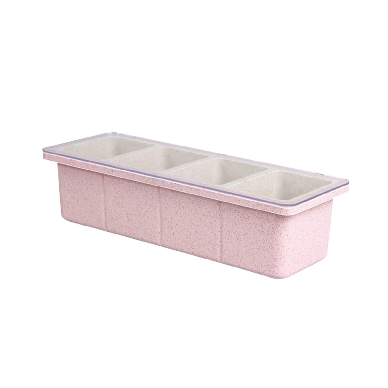 4-Compartment All-in-One Seasoning Box with Lid - Multifunctional Kitchen Storage Organizer for Spices, Herbs & Condiments | Perfect for Dining, Bar & Refrigerator Use (Pink, One Size) | Ideal for Home, Restaurant & Office Organization