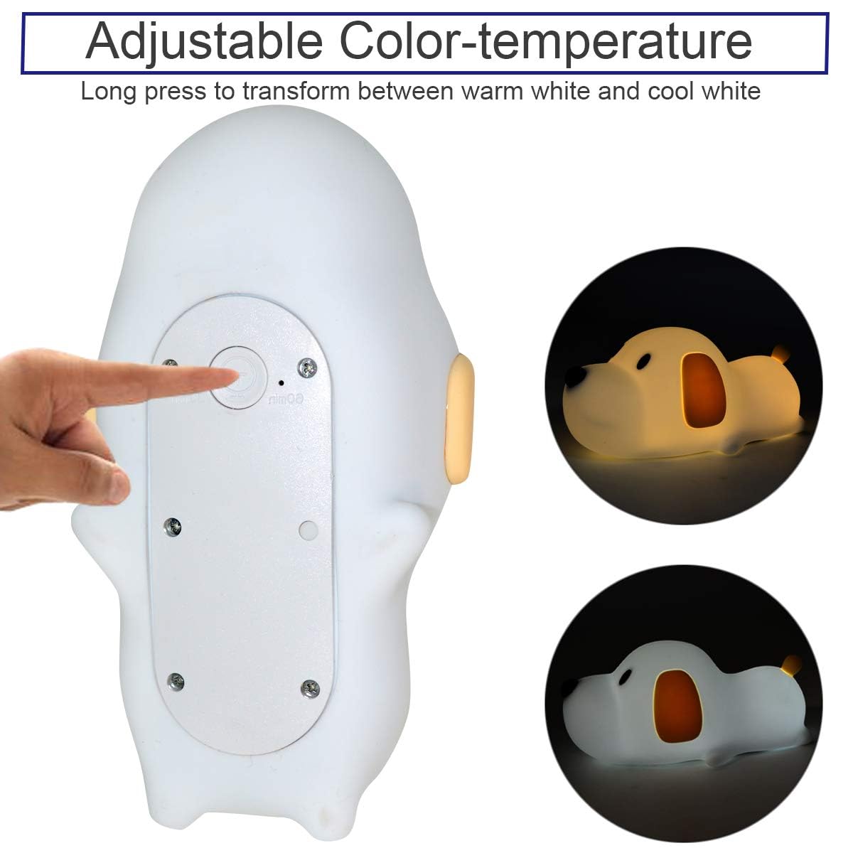 LED Silicone Puppy Night Light - Touch Sensor, Adjustable Warm White (2700K) & Cool White (6500K), Safe SIL+ABS Material, Sleep Timer - Perfect for Kids' Bedroom, Nursery & Nighttime Comfort
