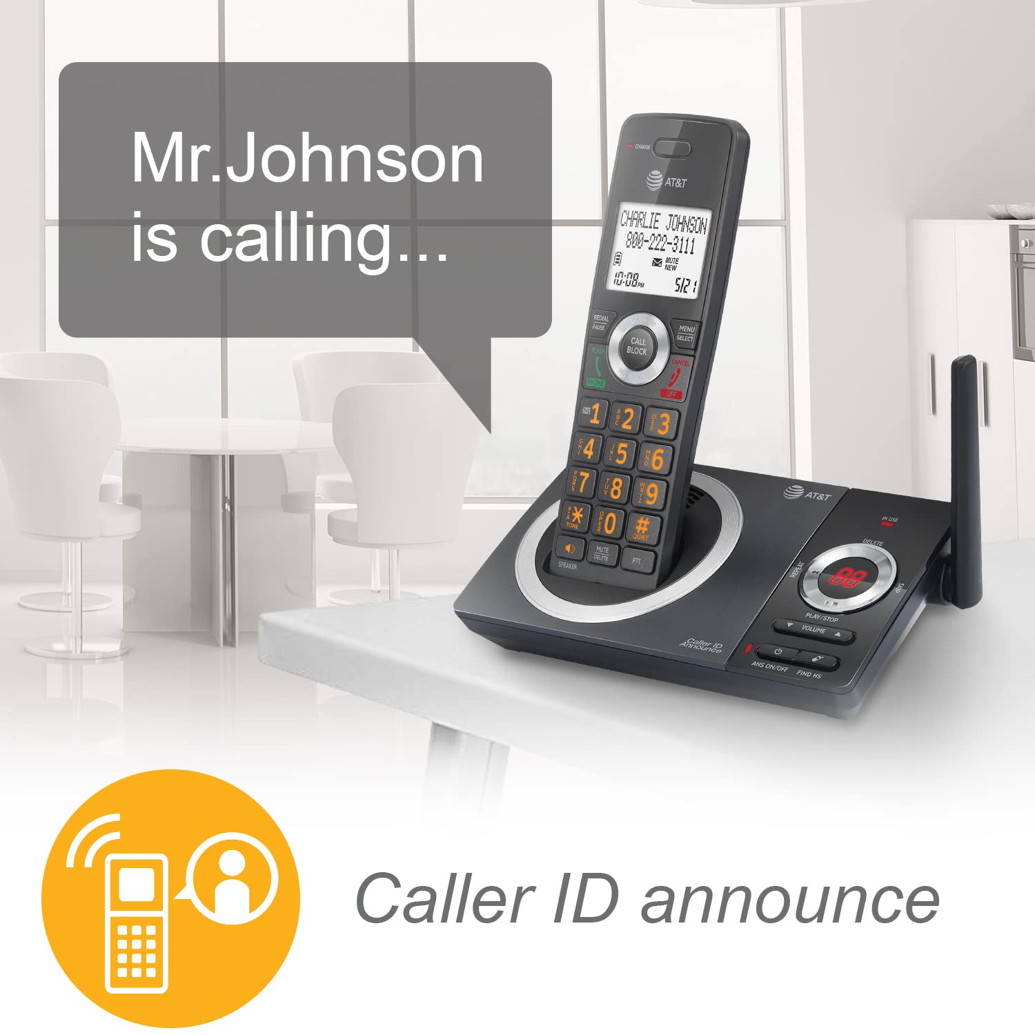 AT&T CL82519 DECT 6.0 5-Handset Cordless Phone System with Answering Machine, Call Blocking, Caller ID & Intercom - Long Range Coverage for Home & Office - Black | Ideal for Large Homes, Businesses & Home Offices with Multiple Rooms