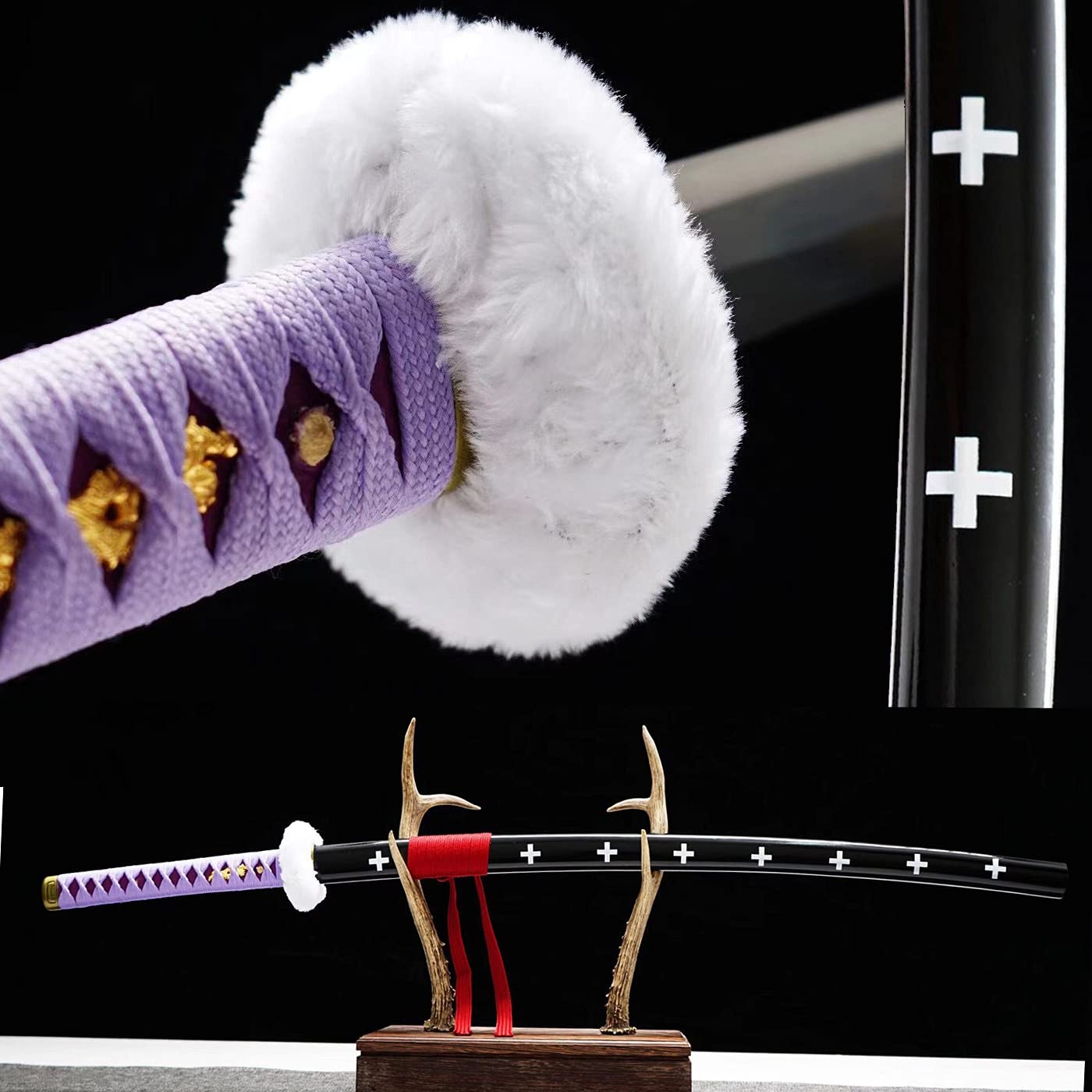 Handmade One Piece Roronoa Zoro Katana - YAMA ENMA Japanese Anime Samurai Sword with Purple Blade | Cosplay, Collectible & Gift for Men & Women | Perfect for Anime Conventions, Halloween Costumes & Martial Arts Displays