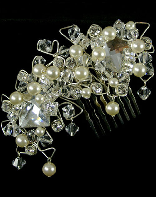 Elegant Crystal and Pearl Bridal Hair Comb - Kezani Jadore Double Side Hairpiece for Weddings, Prom & Special Occasions