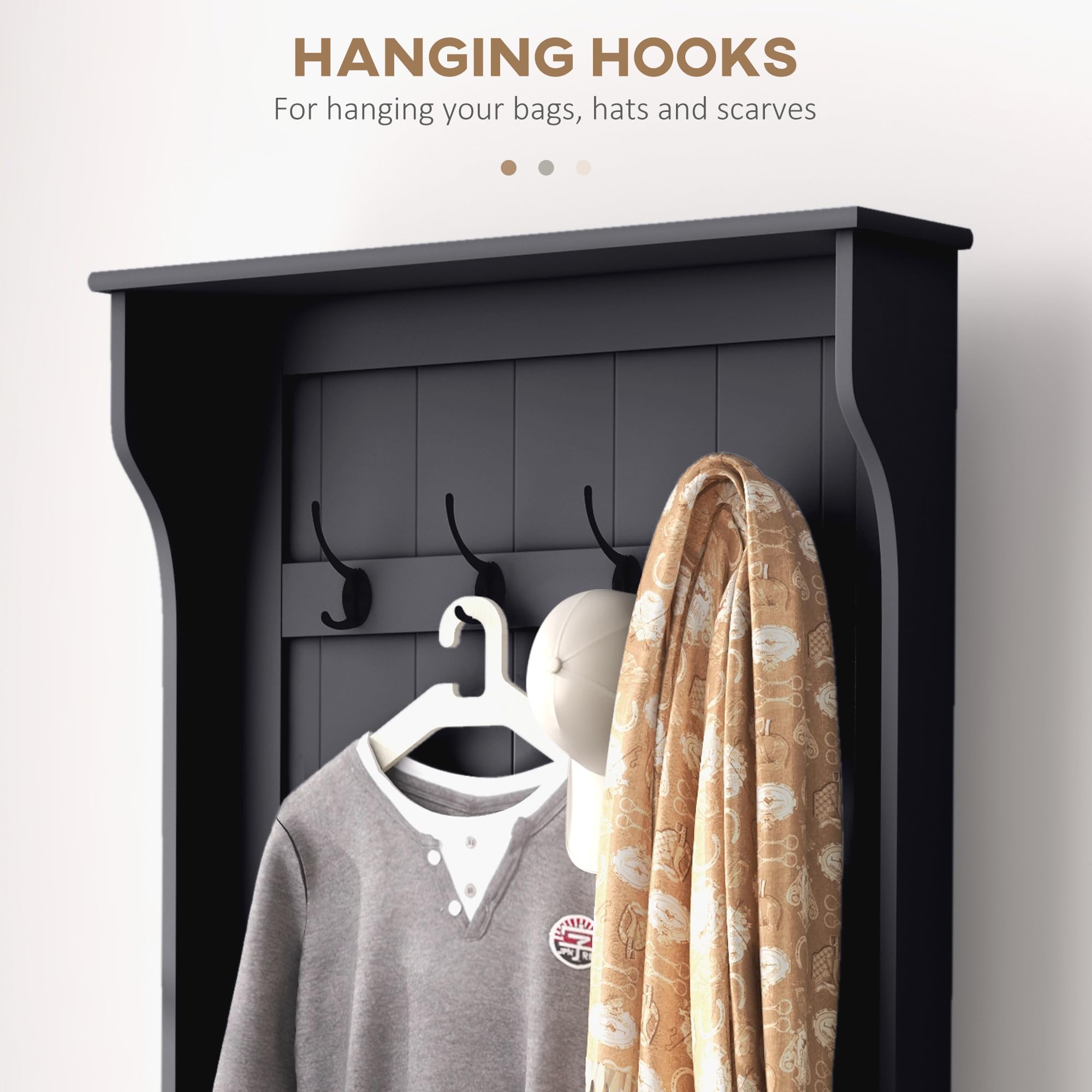 HOMCOM 3-in-1 Hall Tree with Shoe Storage & Coat Rack | Entryway Organizer with Bench & 4 Hooks | Space-Saving Black Entryway Furniture for Small Apartments & Mudrooms | Perfect for Organizing Shoes, Coats & Bags in Home Entryways