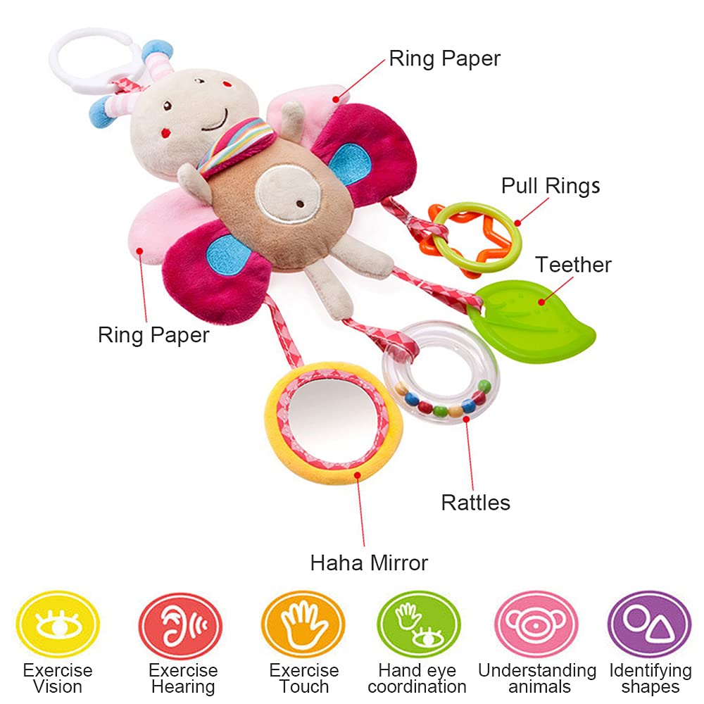 Sealive 4-Piece Baby Stroller Sensory Musical Toys - Soft Rattles & Hanging Plush Activity Toys for Boys & Girls - Perfect for Crib, Car Seat & Stroller Entertainment