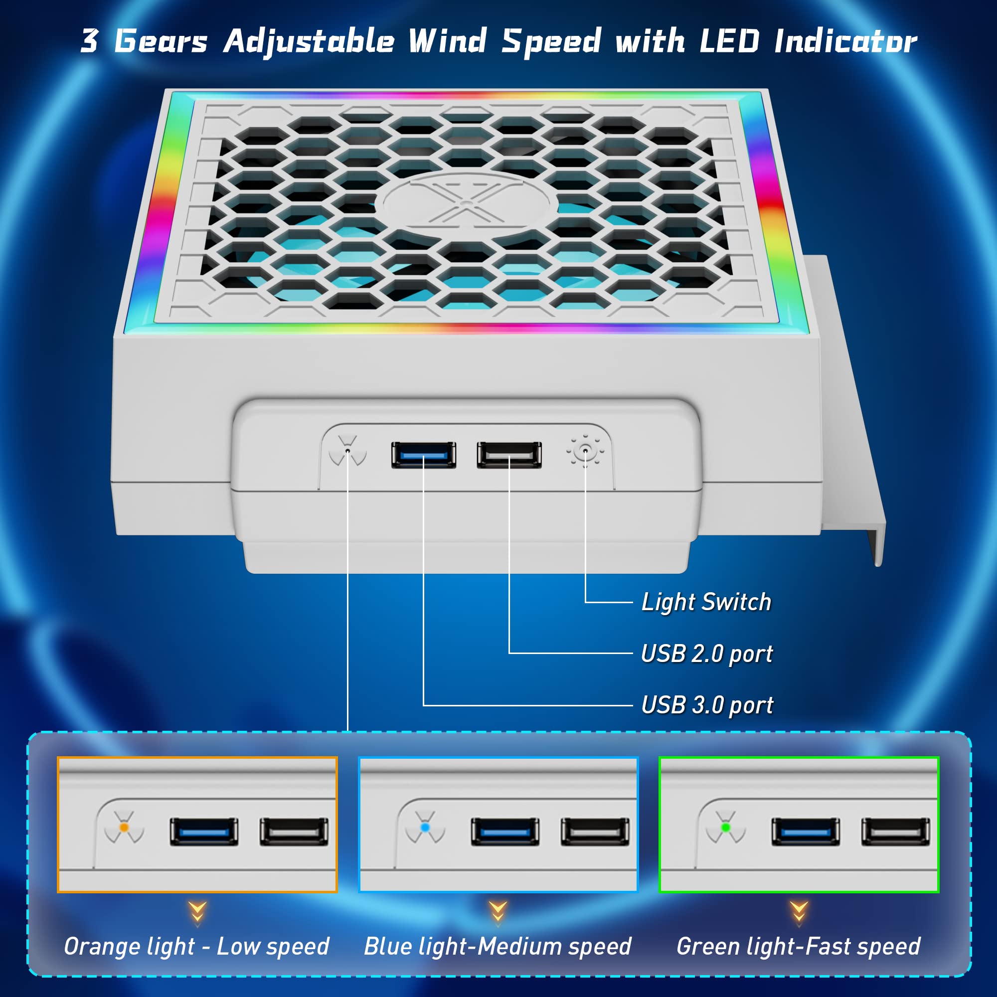 RGB Cooling Fan for Xbox Series S - 3 Speed Adjustable High Performance Cooling System with Quiet Operation | Compatible with Horizontal & Vertical Placement | White Gaming Accessory | Perfect for Long Gaming Sessions & Overheating Protection
