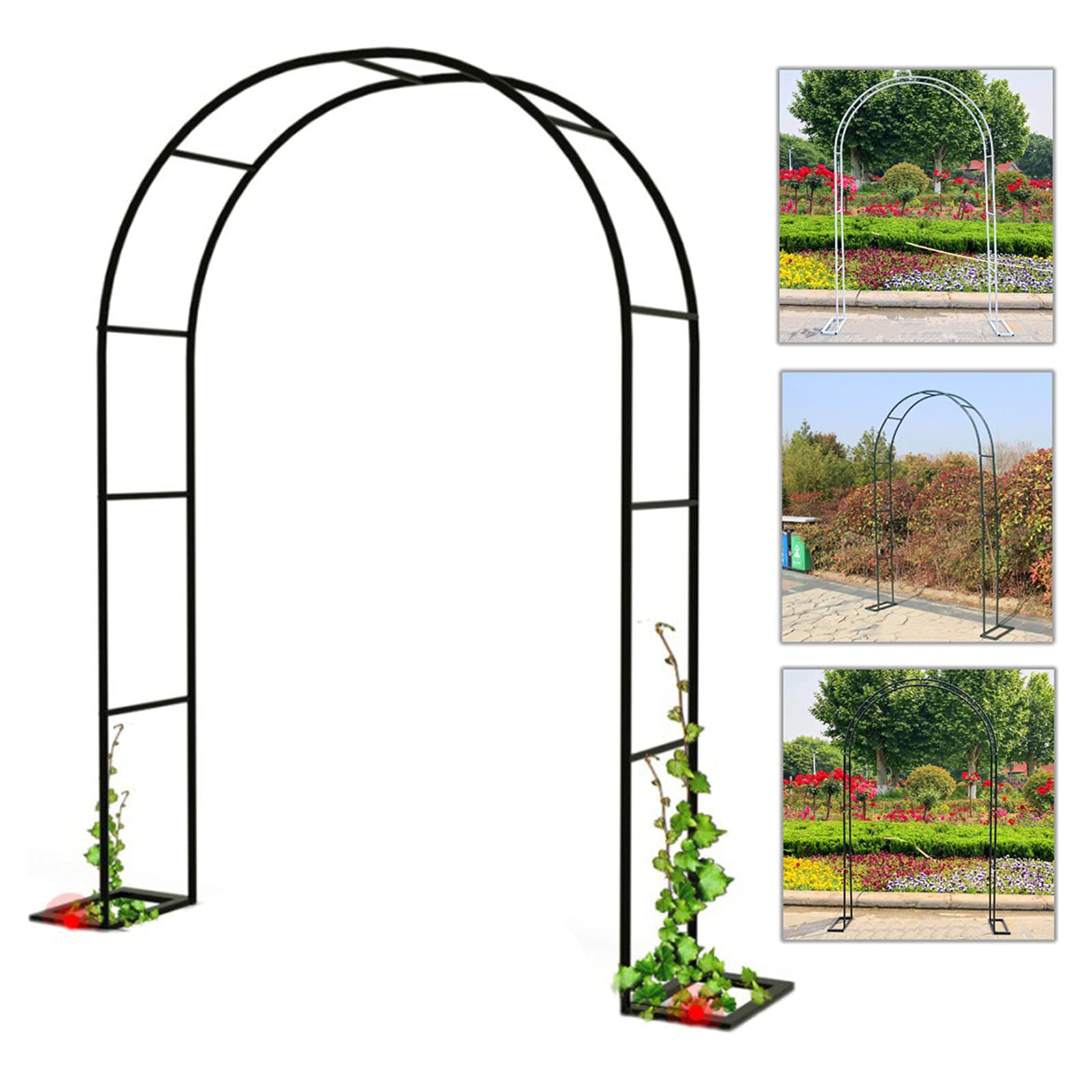 White & Black Metal Garden Arch Trellis for Climbing Plants - Rose Arbor with Sturdy Base, Perfect for Backyard, Lawn, and Outdoor Decor | Enhance Your Garden with Stylish Pergola for Roses, Vines & Flowers