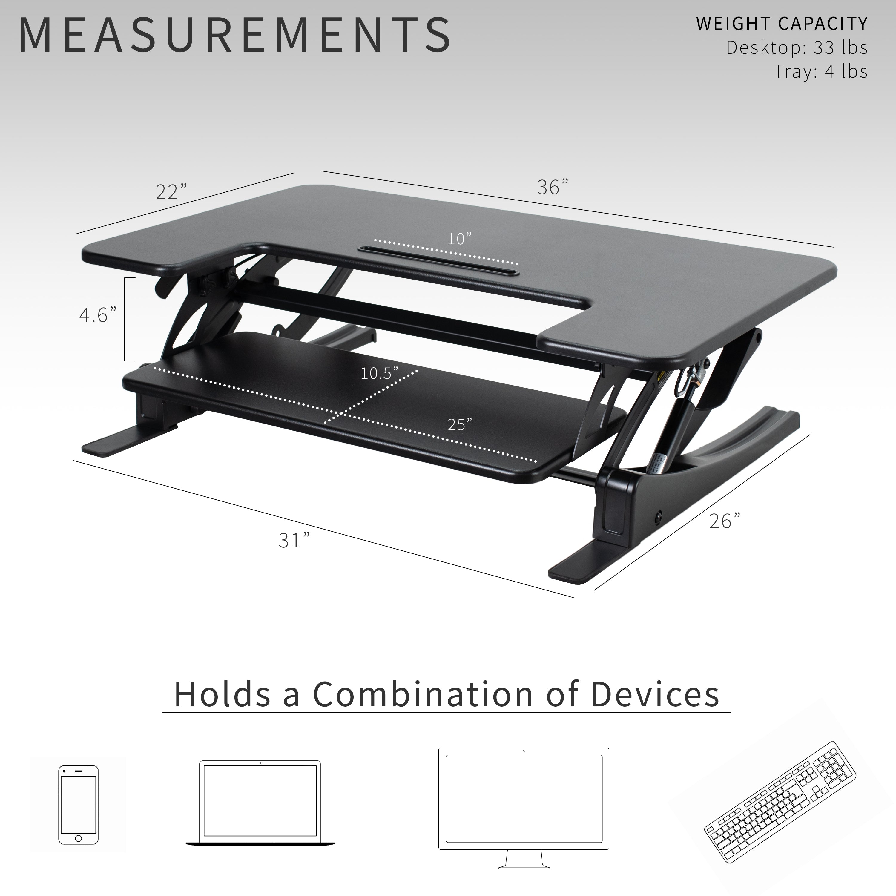 V Series Standing Desk Converter - Adjustable Height Riser for Home & Office - Perfect for Ergonomic Workstations, Laptop & Monitor Setup