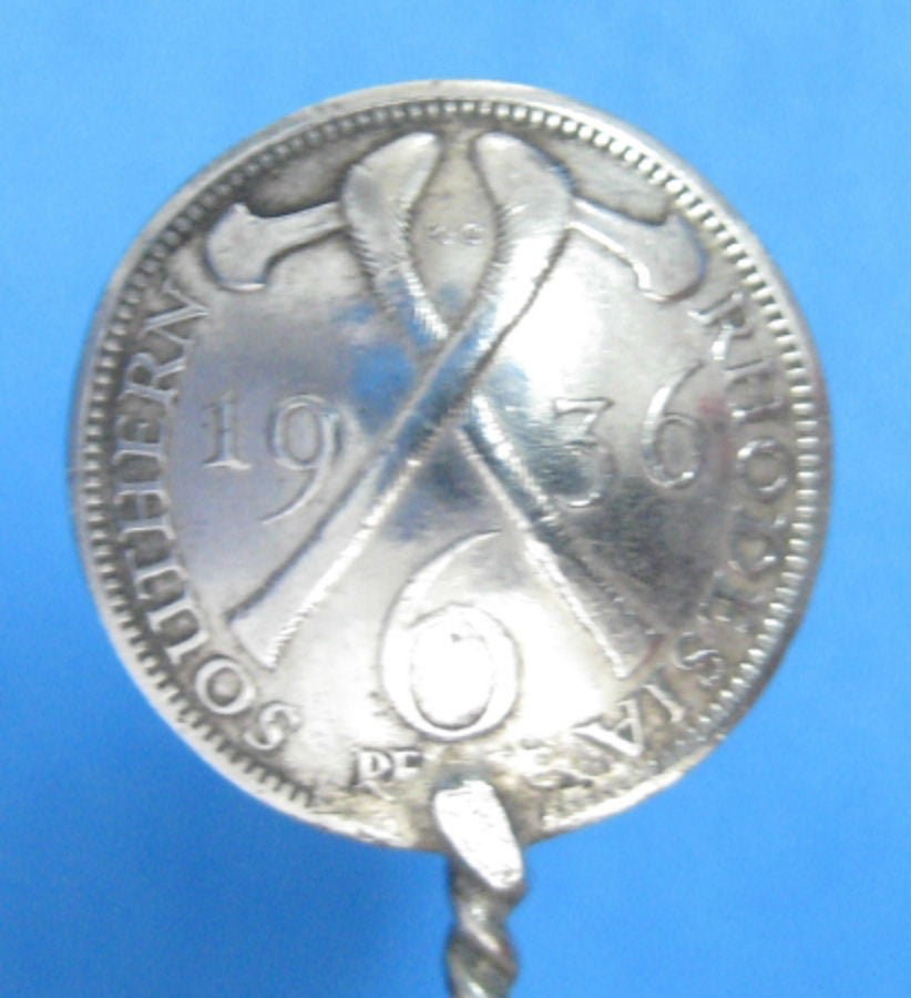 1936 Rhodesia George V Sterling Silver Coin Salt Spoon - Handmade Vintage Silverware for Tea, Coffee & Dessert Serving