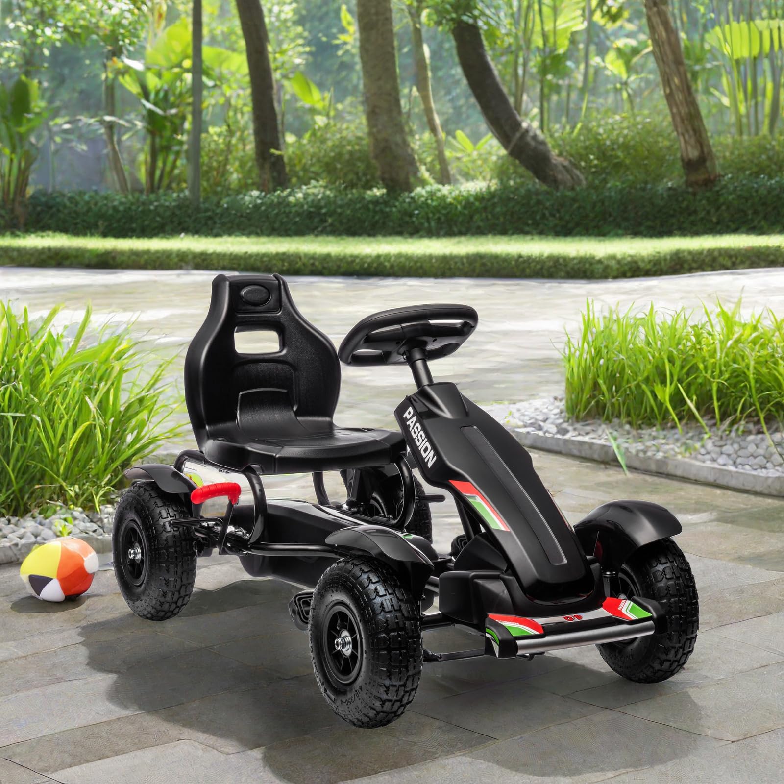 **Adjustable Kids Pedal Go Kart for Boys & Girls Ages 5-12 - 3-Position Seat, 4 Non-Slip Rubber Wheels - Outdoor Ride-On Toy - Perfect for Backyard Fun, Birthday & Children's Day Gifts (Black)**