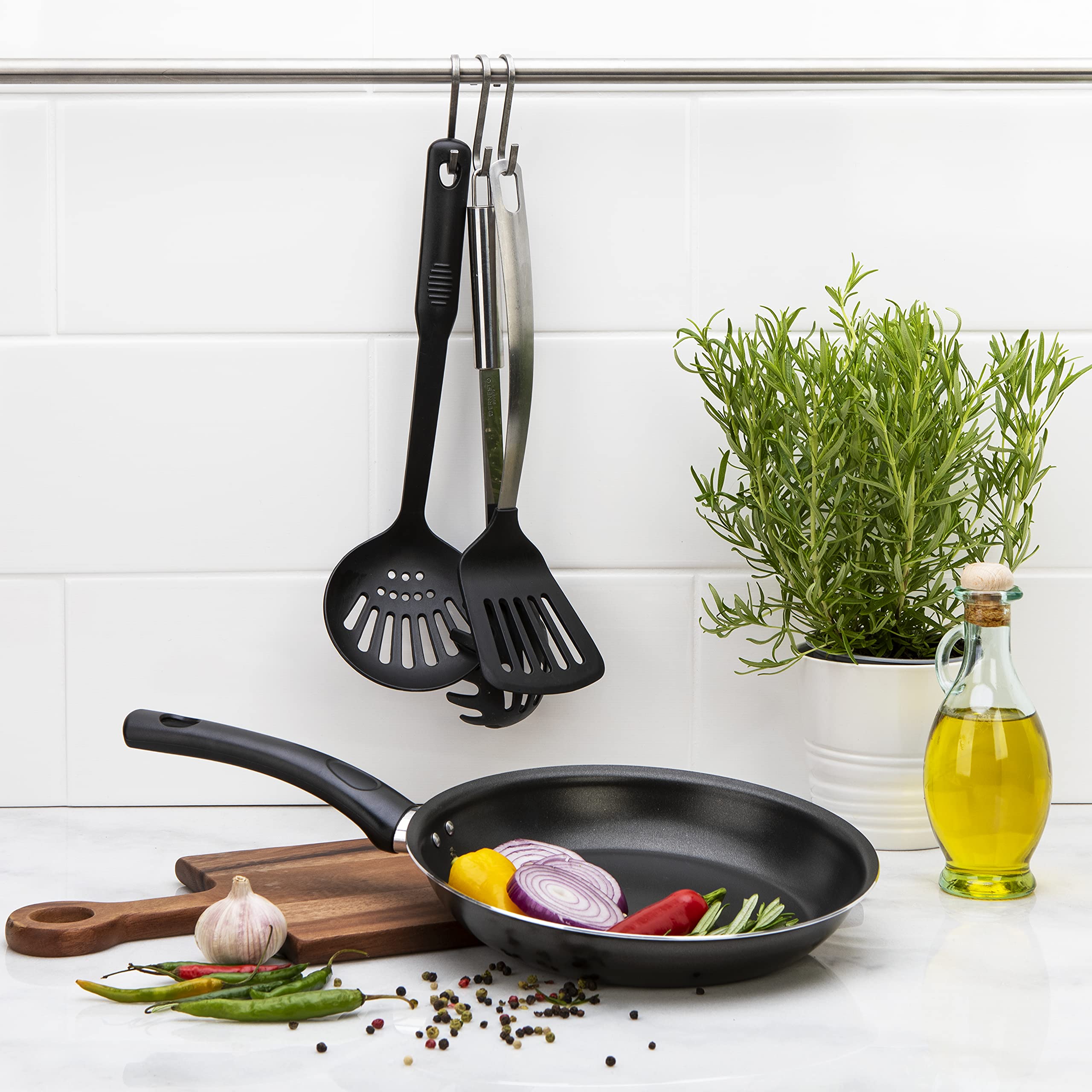 Premium 5-Piece Non-Stick Cookware Set with Glass Lids - 15cm, 18cm, 20cm Sauce Pans & Frying Pan - 43x26x18cm Black Sapphire Collection - Perfect for Baking, Frying & Everyday Cooking