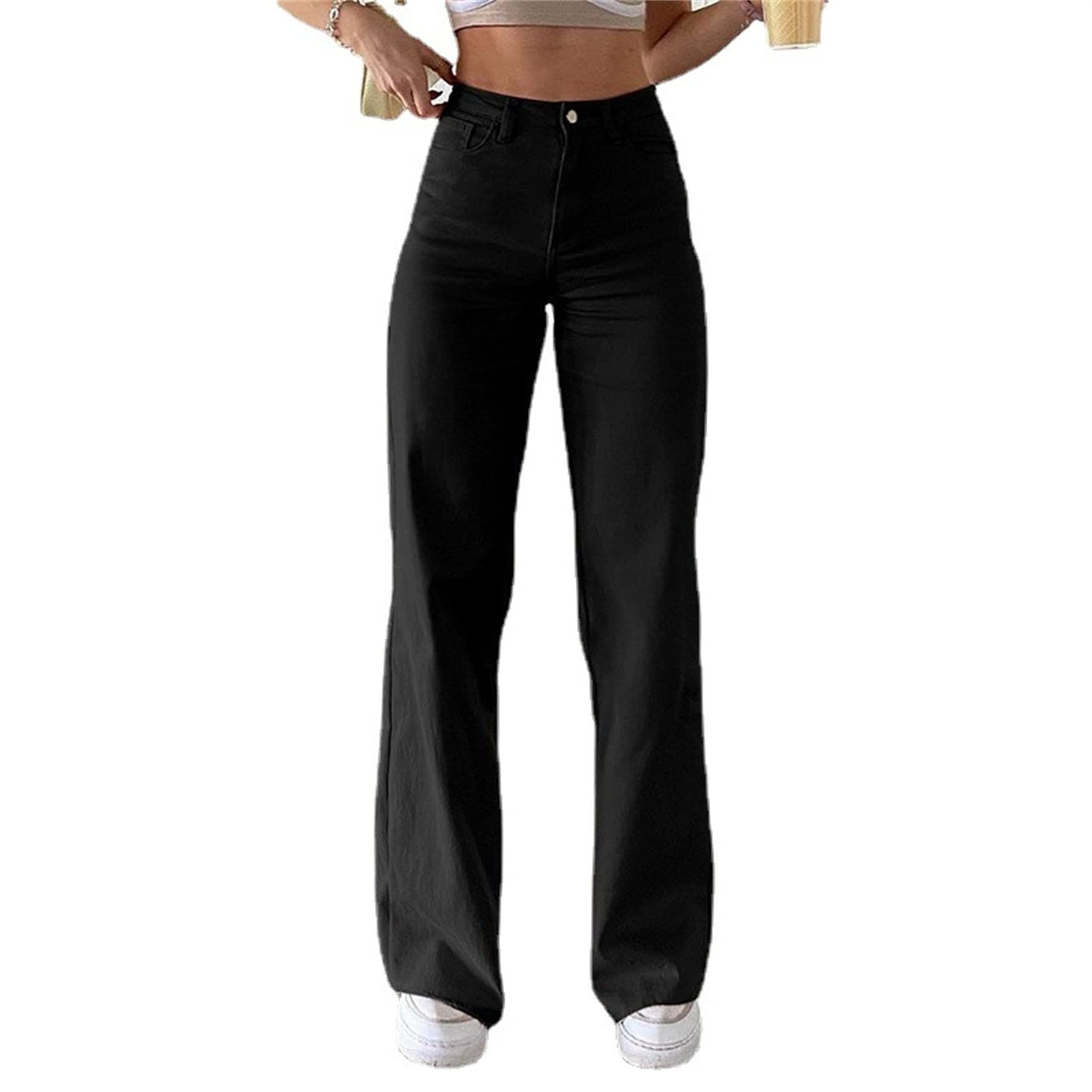 Women's High Waist Straight Wide Leg Denim Jeans - Casual Loose Baggy Trousers Vintage Y2K 90s Streetwear (Medium, Black) | Perfect for Everyday Wear, Street Style & Retro Fashion