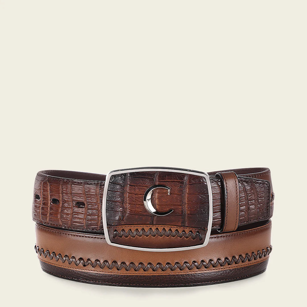 Cuadra Honey Western Fashion Moreleti Belt for Men - Genuine Leather Cowboy Belt with Silver Buckle - Perfect for Rodeo, Country Music Festivals & Western Style Outfits