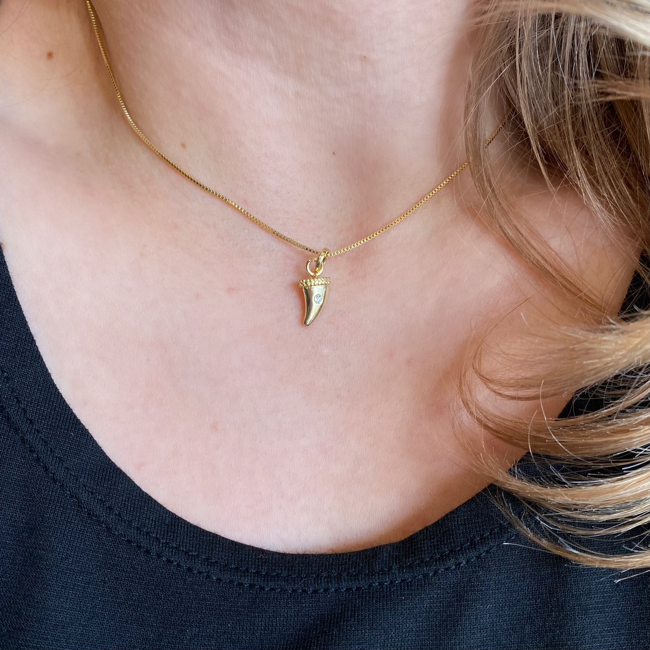 18K Gold Filled Mini Tusk Pendant Necklace with Cubic Zirconia Stone - Elegant Jewelry Gift for Women, Perfect for Everyday Wear & Special Occasions