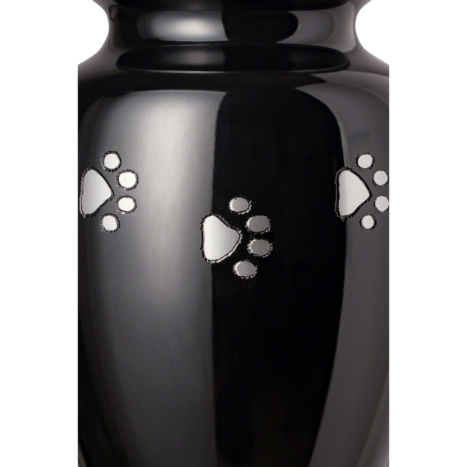 Ottillie Paws Tribute Series Small Pet Urn for Dogs and Cats - Ebony Finish, Horizontal Pewter Paws, Walnut Base, Silver/Black Plate - Perfect for Memorial Keepsakes and Home Display
