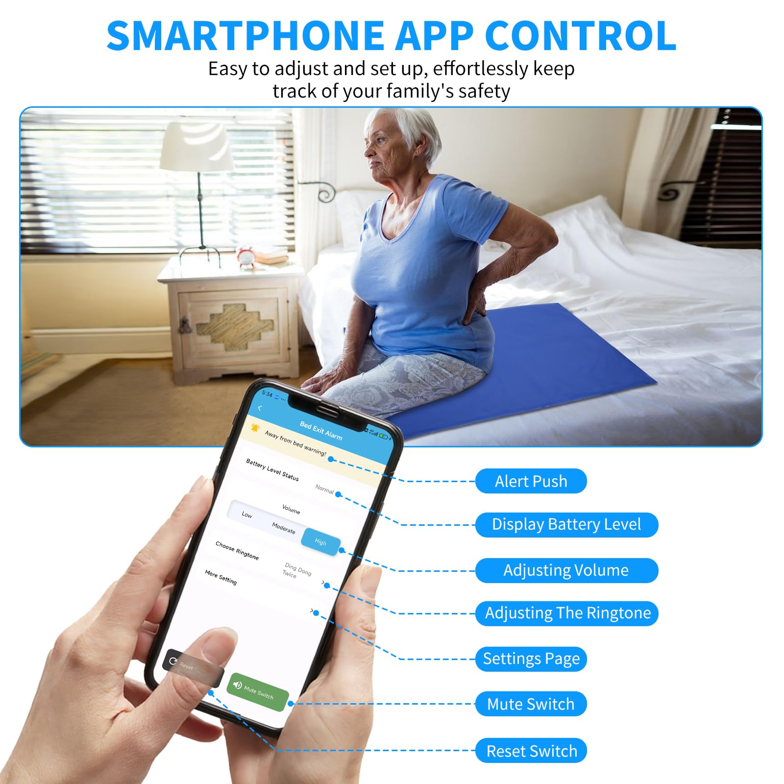 Briidea Elderly Fall Prevention System - Wireless Bed Alarm with 20