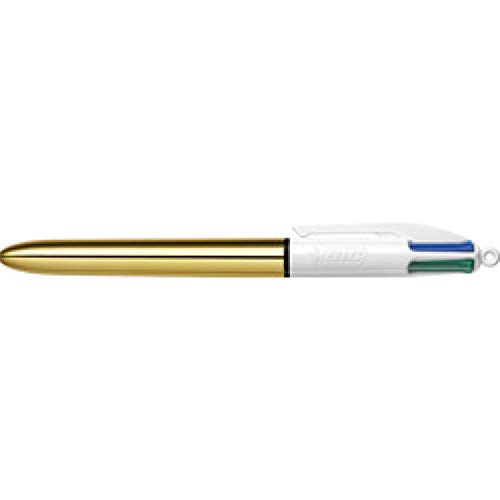 Bic 4 Color Shine Ballpoint Pens - Medium Point 1.0mm, Metallic Gold Barrel (Pack of 12) - Perfect for Office, School, Note Taking & Gift Giving