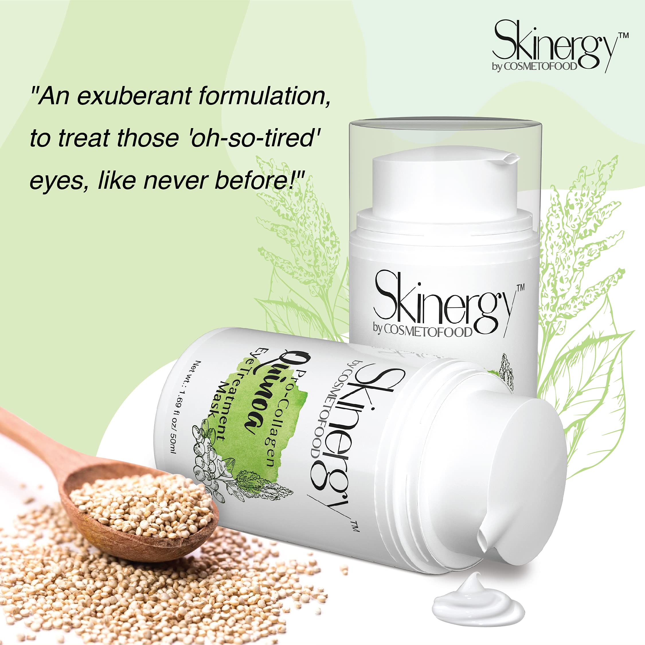 Cosmetofood Skinergy Pro-Collagen Quinoa Eye Treatment Mask | Anti-Aging Under Eye Cream for Puffy Eyes, Dark Circles & Wrinkles | Fine Line Reduction for Women & Men | 50ml | Perfect for Night Routine & Travel Skincare