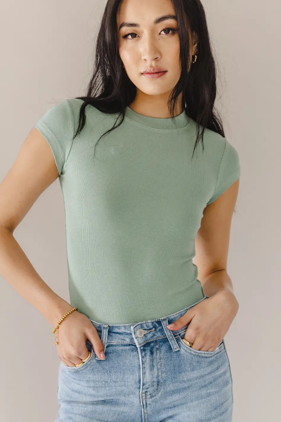 Sage Green Ribbed Bodysuit for Women - Comfortable & Stylish Stretch Fabric - Perfect for Layering, Casual Outfits & Everyday Wear - FINAL SALE