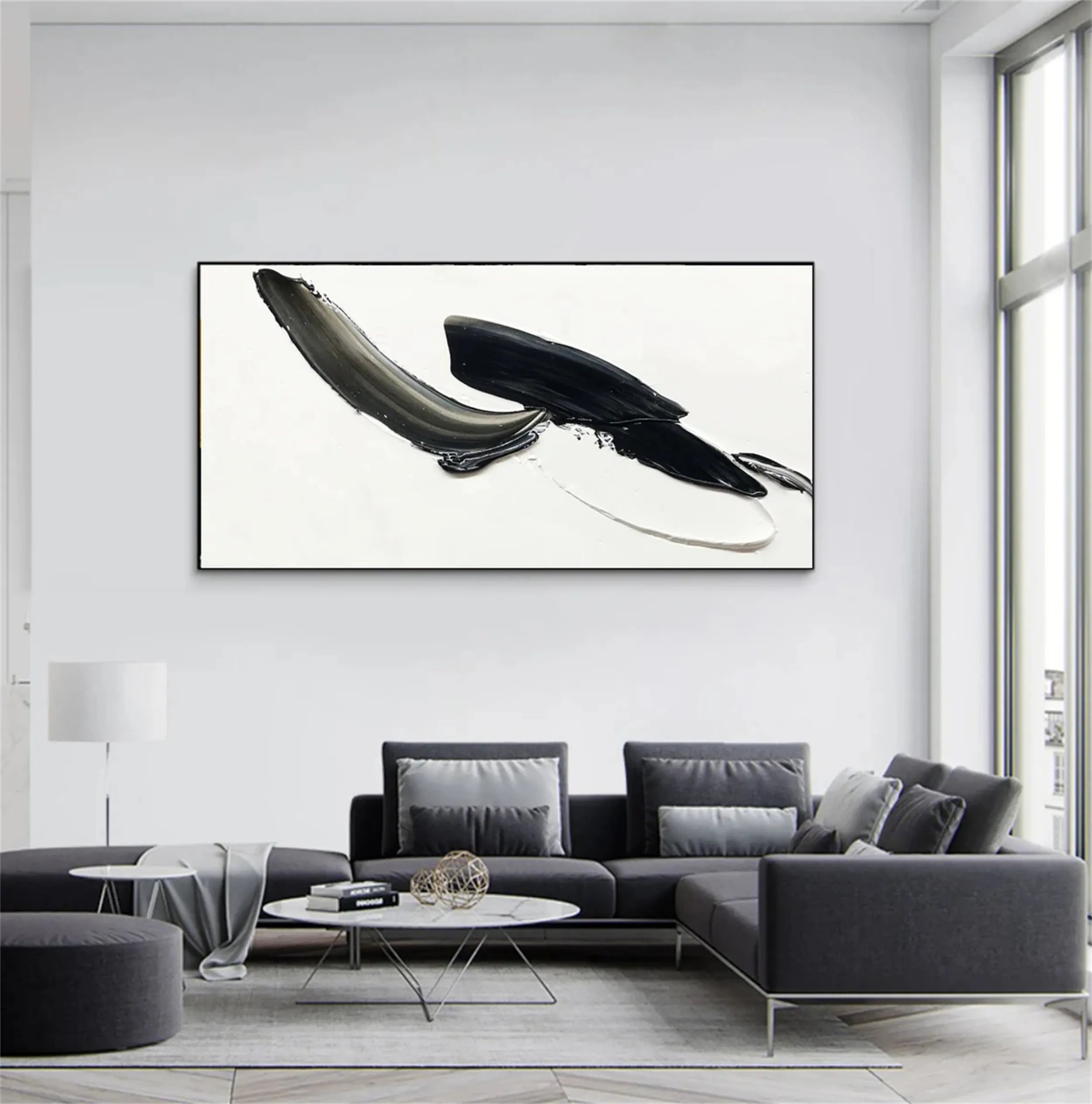 White & Black Minimalist Textured Painting Canvas - Modern Abstract Wall Art for Living Room, Bedroom & Office Decor | Premium Quality Artist Canvas #MM210