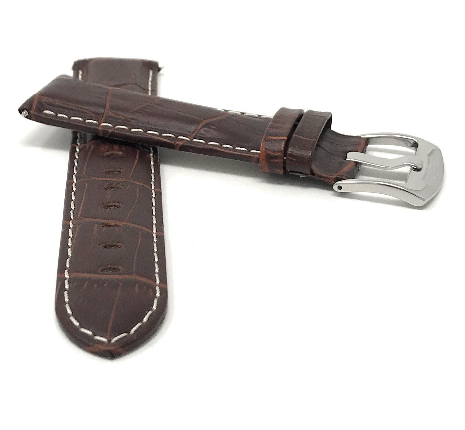 20mm Alligator Leather Watch Band for Men - Brown Strap for Classic & Smart Watches - Office & Casual Wear