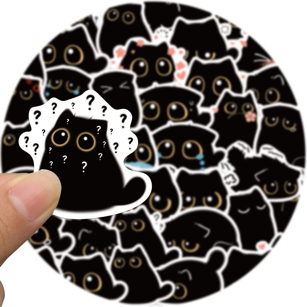 40PCS Cute Black Cat Stickers - Funny Cartoon Cat Meme Vinyl Waterproof Decals for Water Bottles, Laptops, Journals & DIY Crafts - Durable Animal Stickers for Kids & Adults