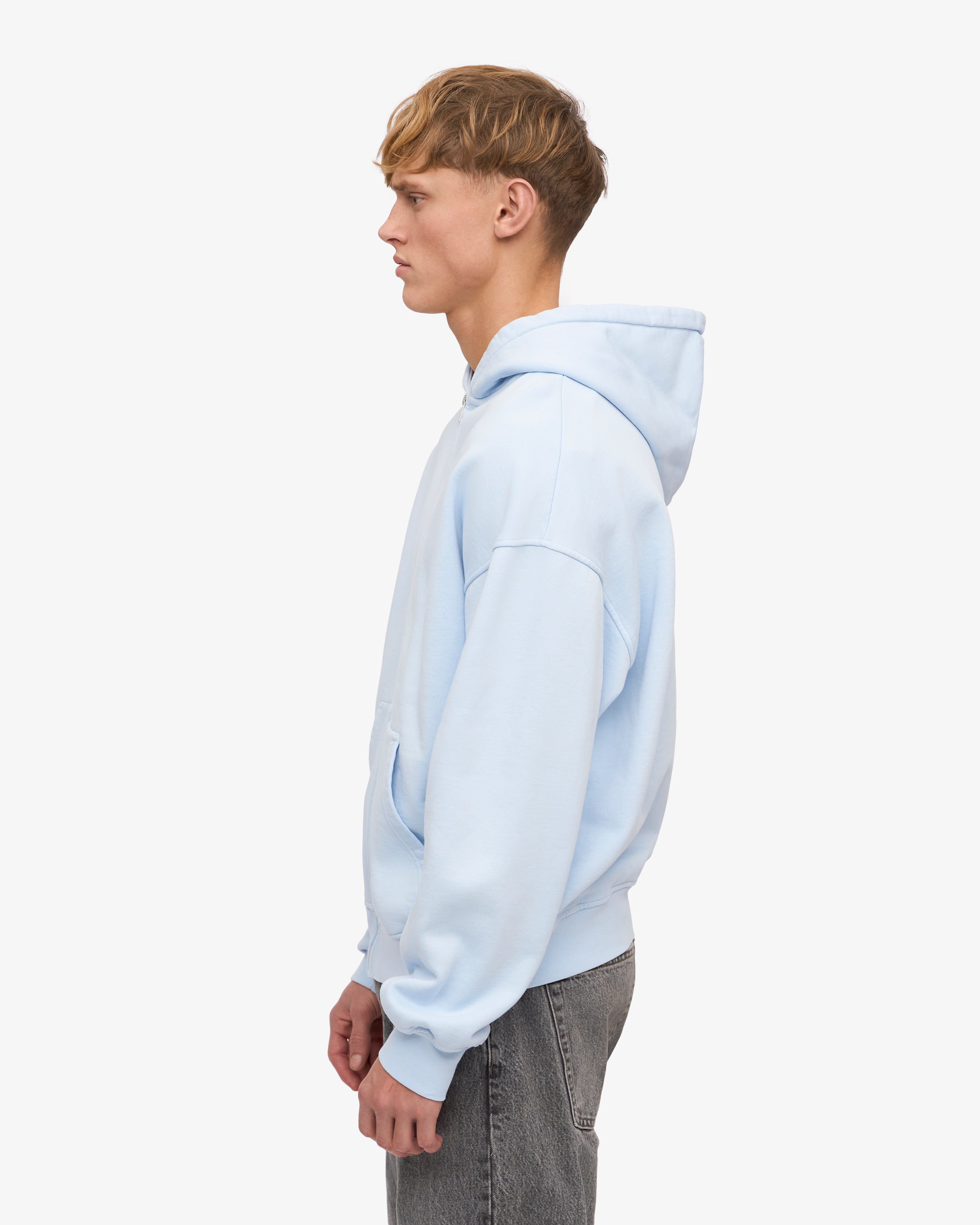 Organic Oversized Zip Hoodie for Women & Men - Polar Blue - Cozy Fleece Pullover for Casual Wear, Gym & Outdoor Activities