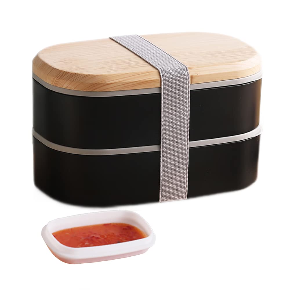 Stackable Bento Lunch Box for Adults & Kids - 54oz High Capacity Japanese Bento Box with 2 Compartments, Leak Proof, Includes Sauce Container, Divider & Cutlery - Dishwasher Safe & Food-Safe Materials - Perfect for Office, School, Picnics & Meal Prep