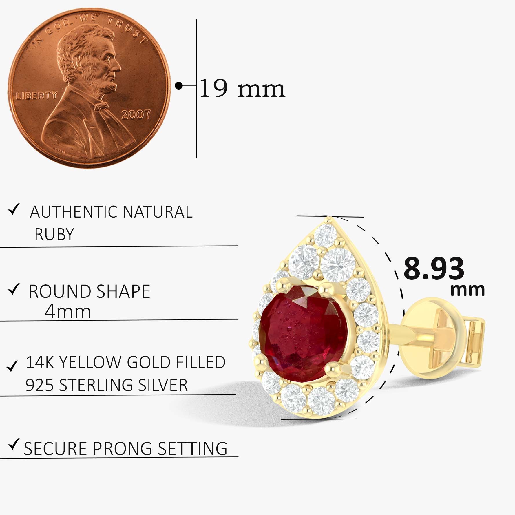 4MM Round Natural Ruby Halo Stud Earrings with Push Back - Elegant Sterling Silver Jewelry for Women, Perfect Gift for Birthday, Anniversary & Valentine's Day | Everyday Wear & Special Occasions