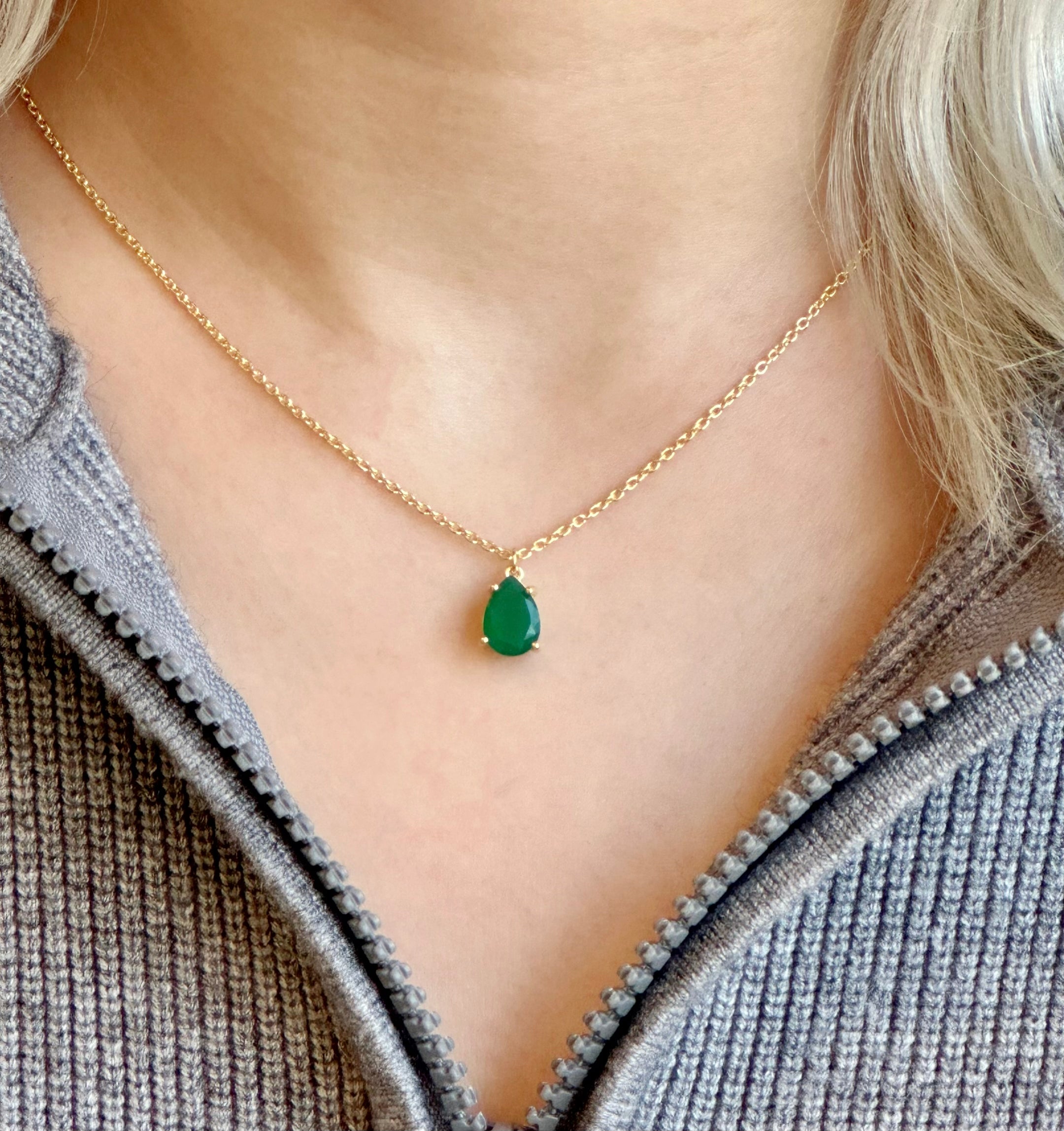 Amare Wear May Birthstone Necklace - Green Onyx Pendant for Women | Elegant Jewelry Gift for Mother's Day, Birthday & Anniversary | Perfect for Everyday Wear & Special Occasions