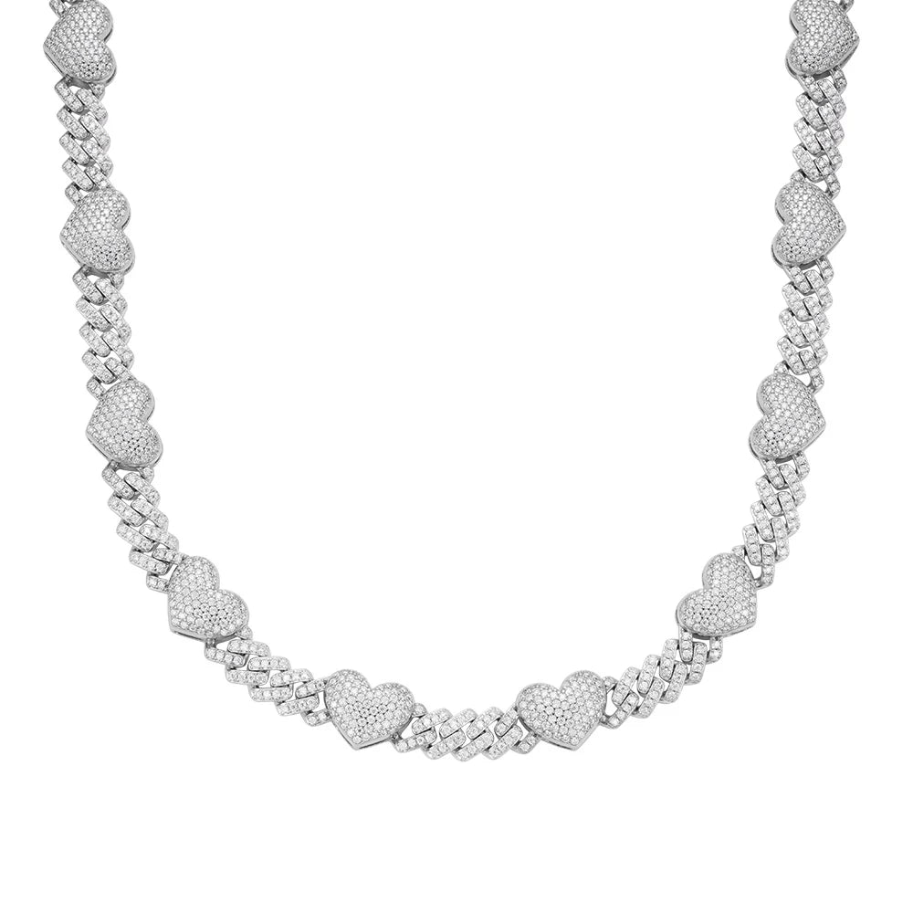 Moissanite Heart Cuban Link Chain for Women - 925 Sterling Silver Jewelry | Perfect for Valentine's Day Gifts, Anniversary Presents & Everyday Elegance