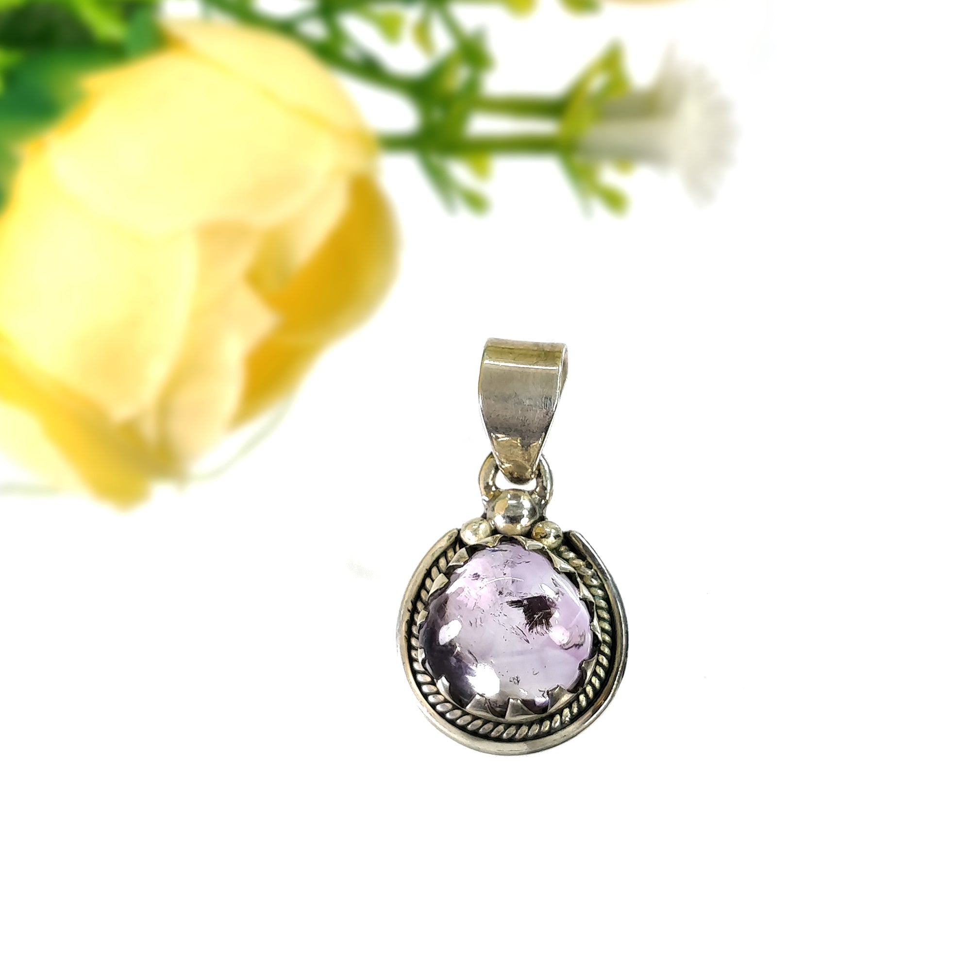 Natural Untreated Purple Amethyst Gemstone Pendant - 925 Sterling Silver Bezel Set Cabochon (4.92g, 1.25
