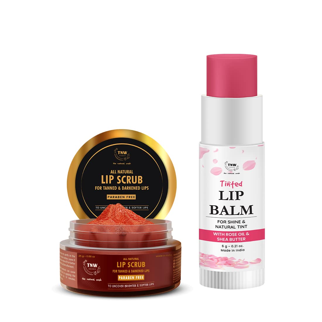 TNW The Natural Wash Lip Care Combo - Rose Tinted Lip Balm (6g) & Lip Scrub (25g) for Soft, Moisturized Lips | Exfoliates Darkened Lips, Adds Glossy Sheen | Perfect for Daily Hydration, Night Care & Makeup Prep