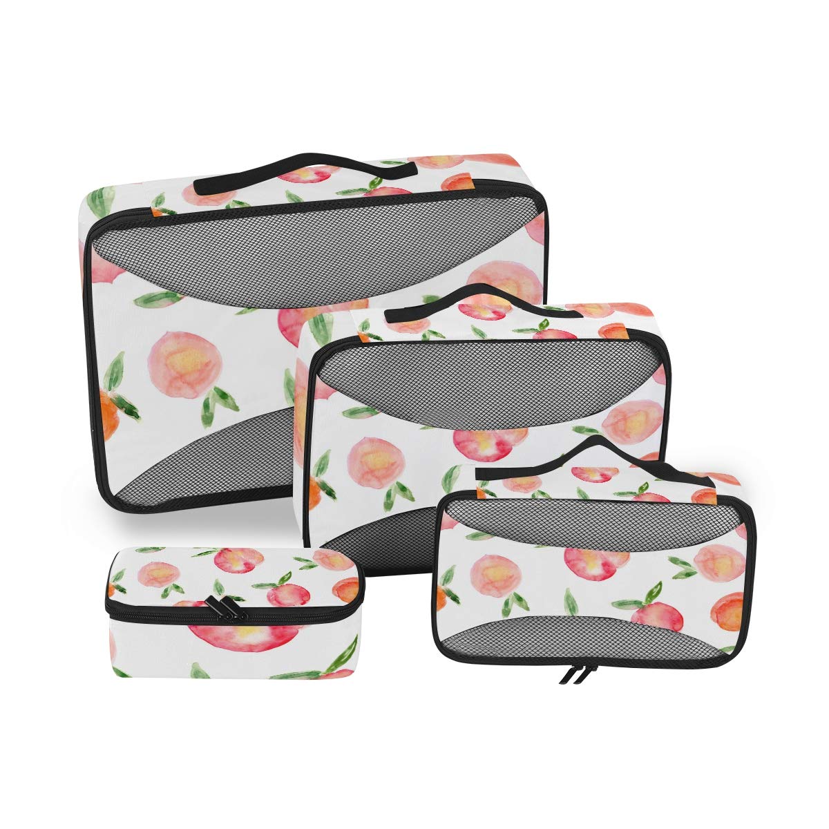 4-Piece Seamless Watercolor Peaches Travel Packing Cubes Set - Luggage Organizer for Suitcase, Storage Bags for Travel, Business, Camping & Hiking Accessories | Perfect for Weekend Getaways & Business Trips