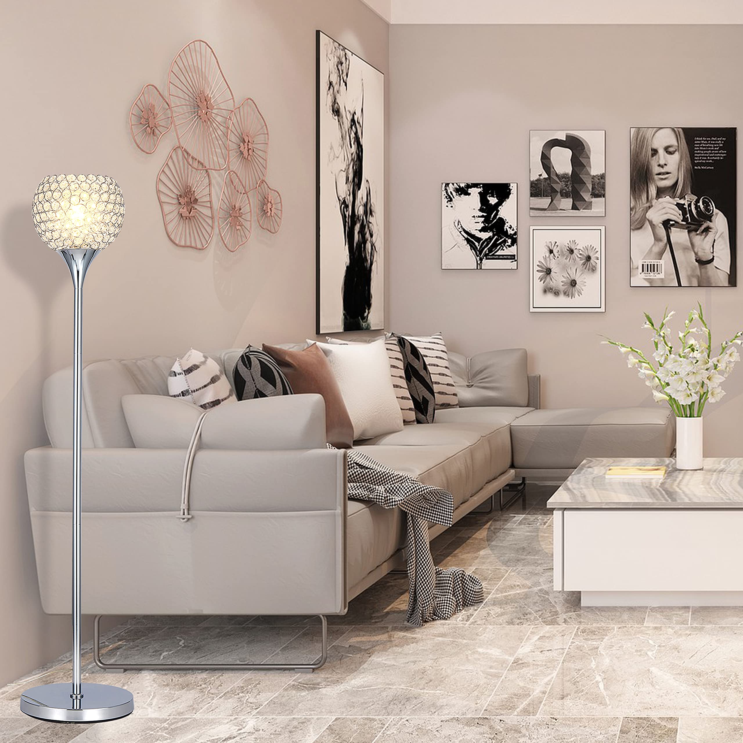 Modern Chrome DFL Spherical Crystal Floor Lamp - 7.9