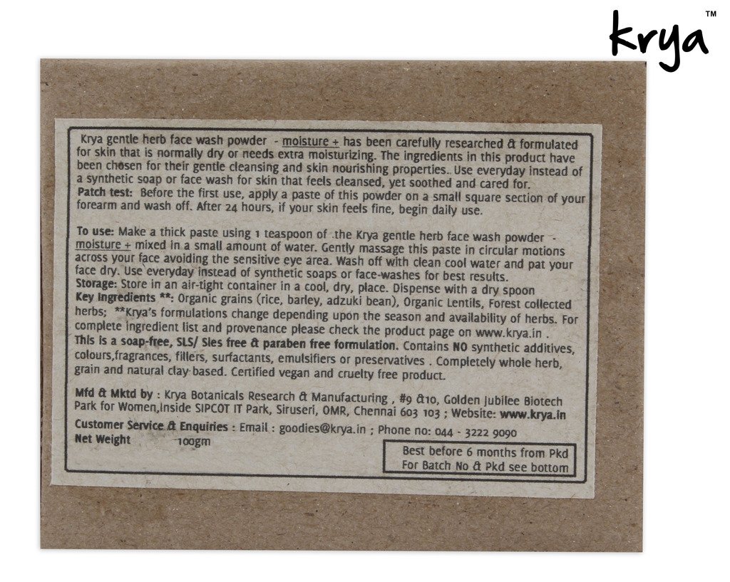 Krya Moisture Plus Herbal Face Wash Powder - Gentle Ayurvedic Cleansing Powder for Dry Skin | Natural Skincare for Daily Face Cleansing & Hydration