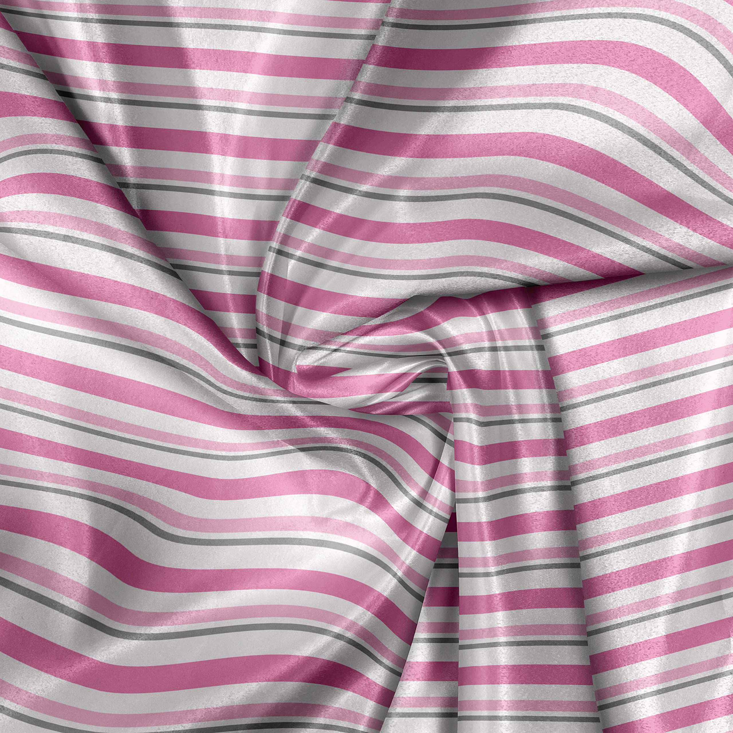 Ambesonne Geometric Fabric by The Yard - Pink & Grey Striped Satin Material for Home Decor, DIY Crafts, Upholstery & Sewing Projects | Modern Decorative Fabric for Curtains, Pillows & Table Runners