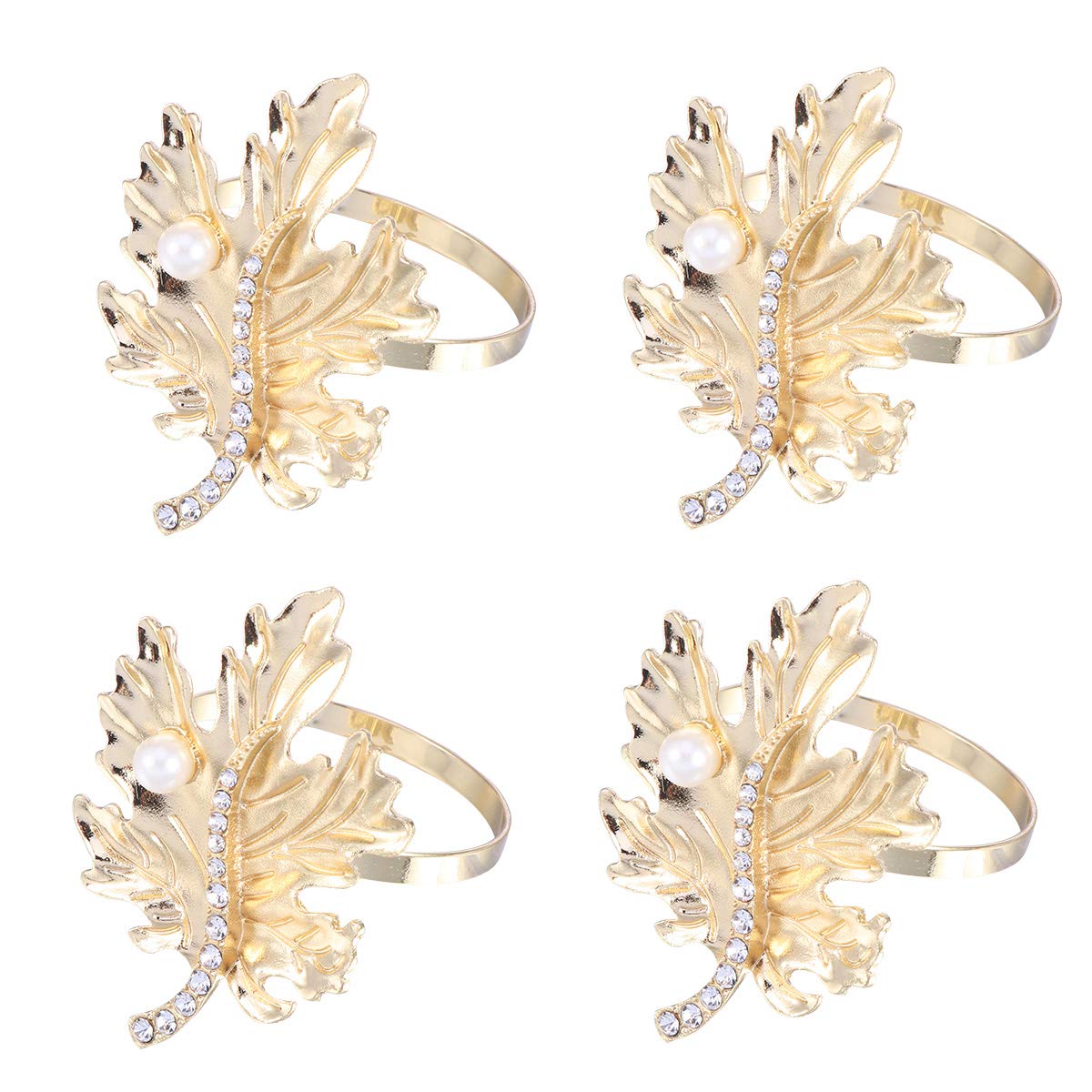 DOITOOL 4PCS Elegant Pearl Rhinestone Napkin Rings - Alloy Serviette Holders for Wedding, Dinner Party & Holiday Table Decor - Western Style Shiny Napkin Buckles (Pattern 1) - Perfect for Fine Dining, Bridal Showers & Formal Events