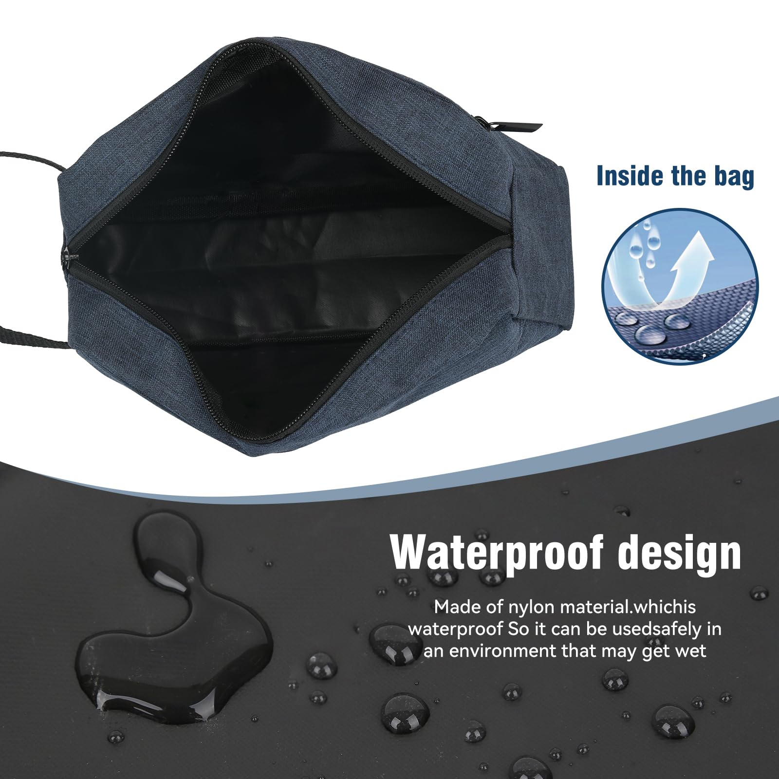 3 PCS Waterproof Men's Toiletry Bag - Hanging Travel Organizer for Shampoo, Razor & Essentials - Lightweight Canvas Dopp Kit (Blue) - Perfect for Camping, Gym & Business Trips