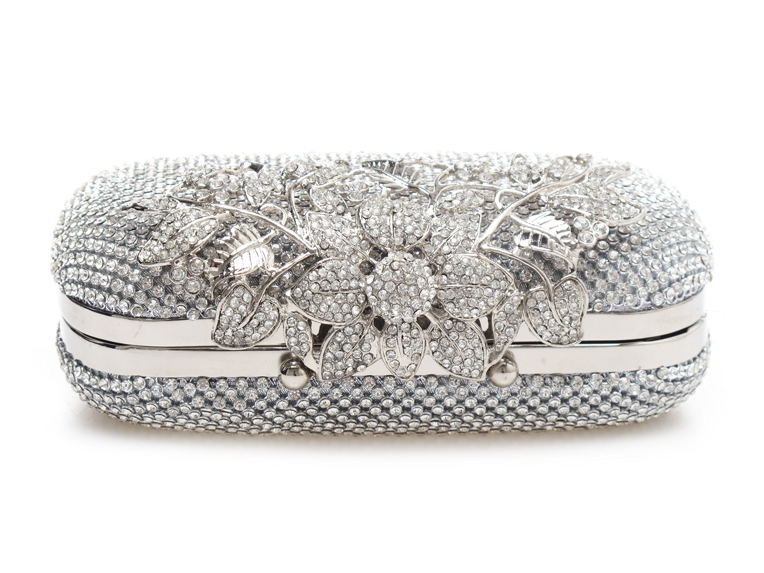 Elegant Silver Crystal Clutch Purse with Unique Clasp - Sparkling Diamond Evening Bag for Party, Wedding, Prom & Special Occasions