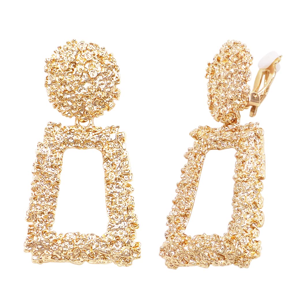Rosemarie & Jubalee Women's Chunky Nugget Metal Door Knocker Clip-On Hoop Earrings, 2.75