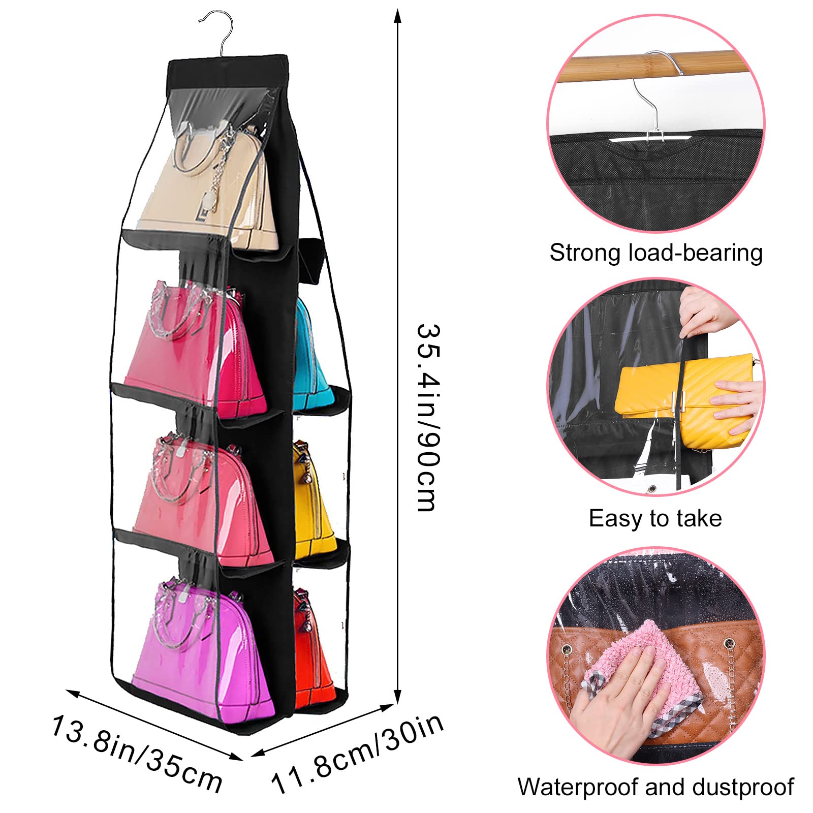 Dust-Proof Hanging Handbag Organizer with 8 Large Pockets - Space Saving Purse & Clutch Storage for Closet & Wardrobe - Perfect for Small Spaces & Travel Organization